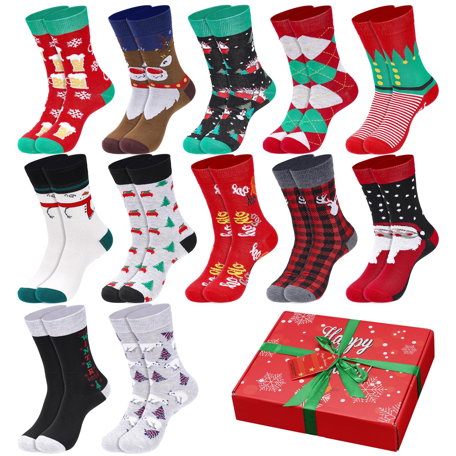 12 Paar Holiday X-Mas Socken 12 verschiedene Designs Weihnachten Größe 42-45 - -
