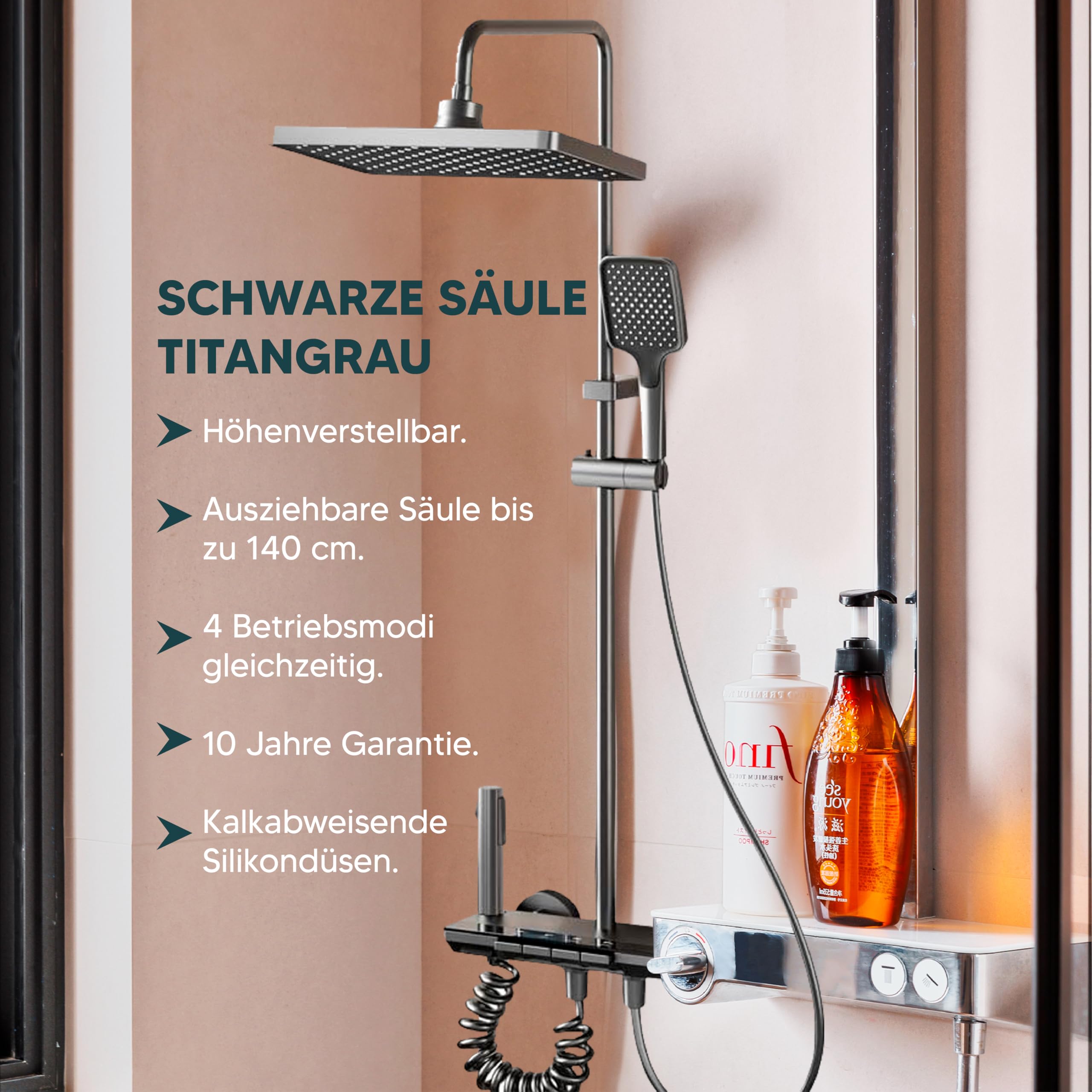 INEX EUROPA Quadratische Regendusche mit Armatur für Maximale Entspannung - Handbrause, konzentriertem Strahl und Wannenarmatur, modernes Edelstahl-Design - 10 Jahre Garantie
