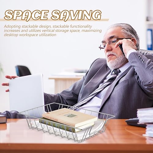 Miniatura 7 de Yeaqee 6 bandejas de papel de alambre apilables, organizador de papel de metal para escritorio, almacenamiento para oficina, hogar, aula, escuela,