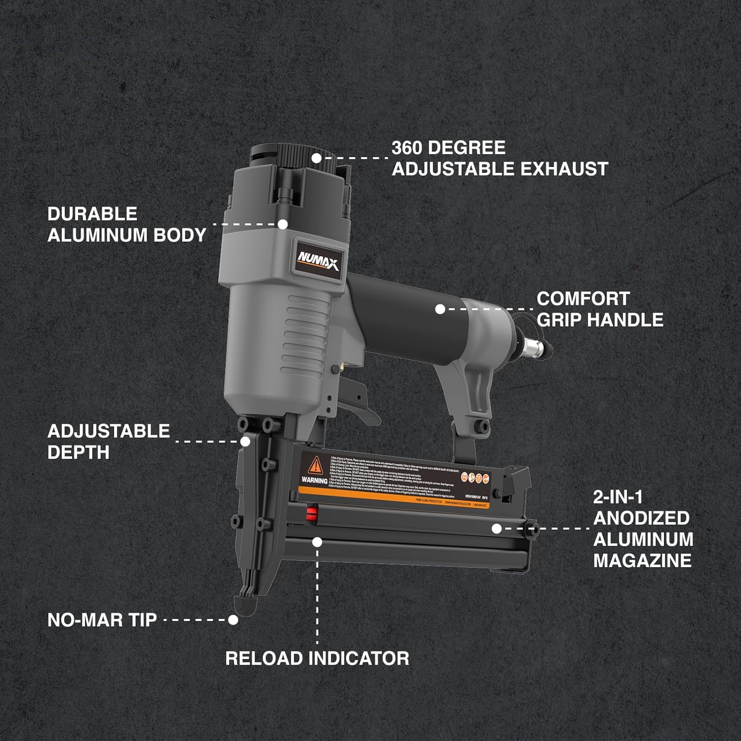 NuMax 2-in-1 18-Gauge Pneumatic Brad Nailer and Narrow Crown Stapler, Lightweight Finish Tool for Trim, Baseboards, Cabinet Backing, and DIY Projects, S2-118G2
