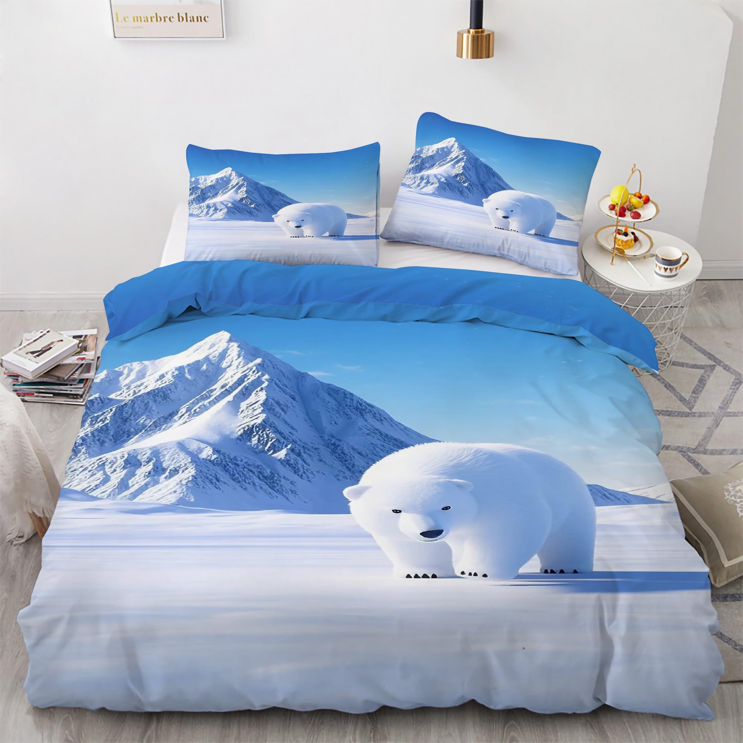 Housse de couette 160x200 ours blanc en microfibre douce anti-froissement