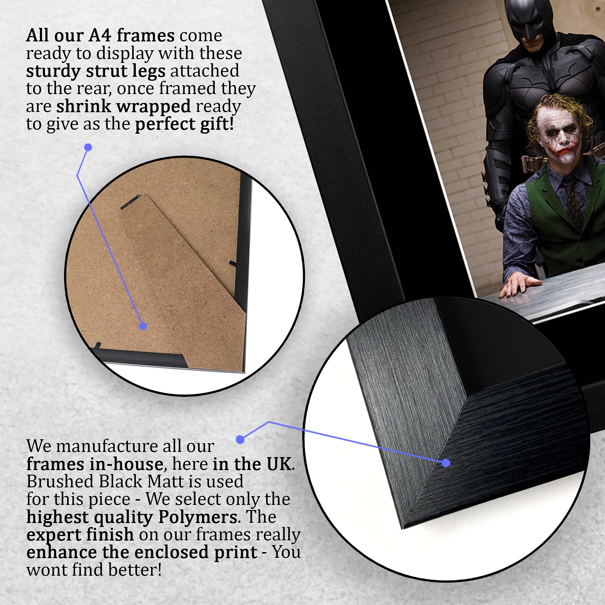 HWC Trading FR A4 Christian Bale & Heath Ledger The Dark Knight Joker Regali Stampati Autografo Firmato Immagine Per Gli Appassionati Di Memorabilia Di Film - A4 Framed