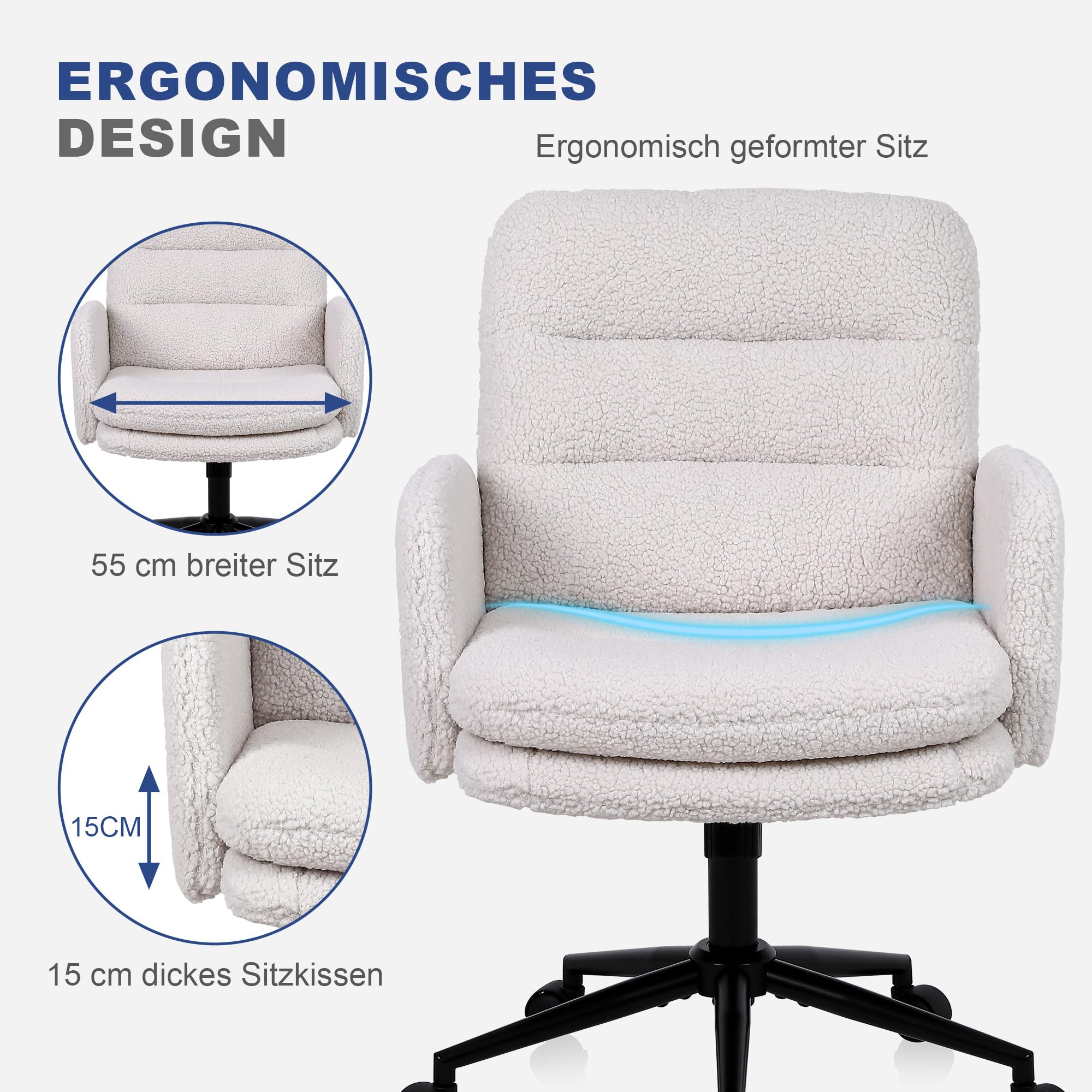Youhauchair Schreibtischstuhl, Schminktisch Stuhl aus Kaschmir, Creme