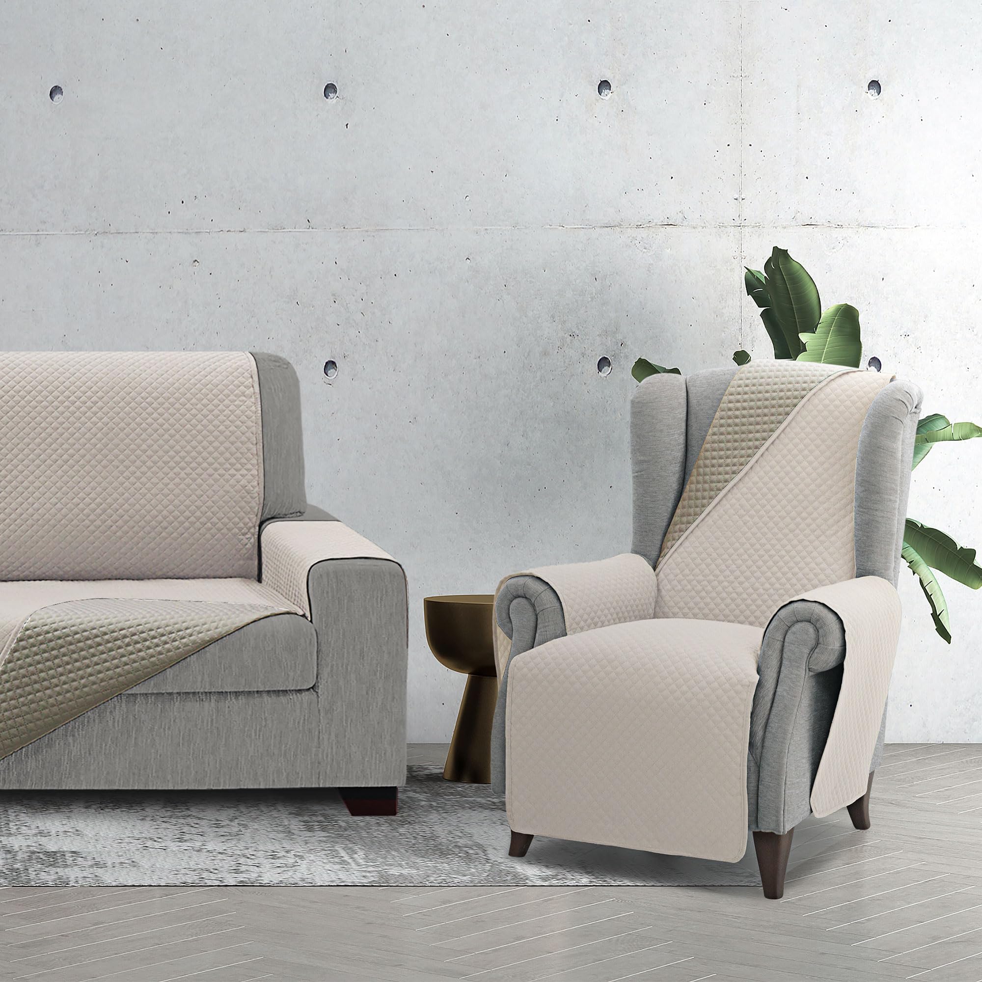 FAVERTI® Gepolsterter Sesselüberwurf für 1-Sitzer, 55 cm (Sitz), Modell REQUENA, Beige-braun, wendbar, Schoner, kompatibel mit Relax- und Ohrensesseln, waschbar, Segeltuch