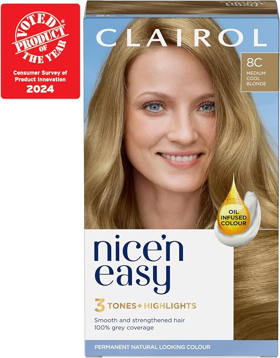 Clairol Nice'n Easy Crème, Natural Looking Oil Infused Permanent Hair Dye, 8C Medium Cool Blonde (Pack of 2)