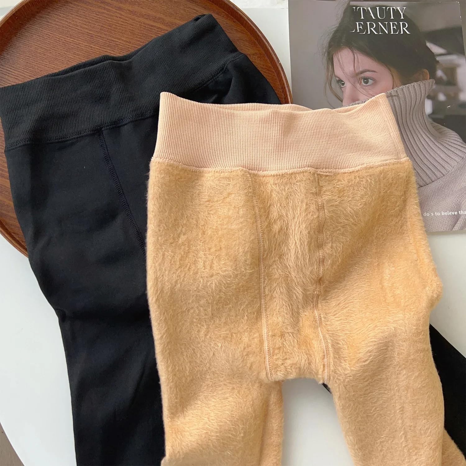 Damskie Legginsy Podszyte Polarem - 2 Szt. Zimowe Ocieplające Rajstopy Rajstopy Damskie Polarowe Skarpetki Wysoki Stan Termiczne Pończochy Ocieplane Spodnie Imitacja Przezroczystych Legginsów Raj