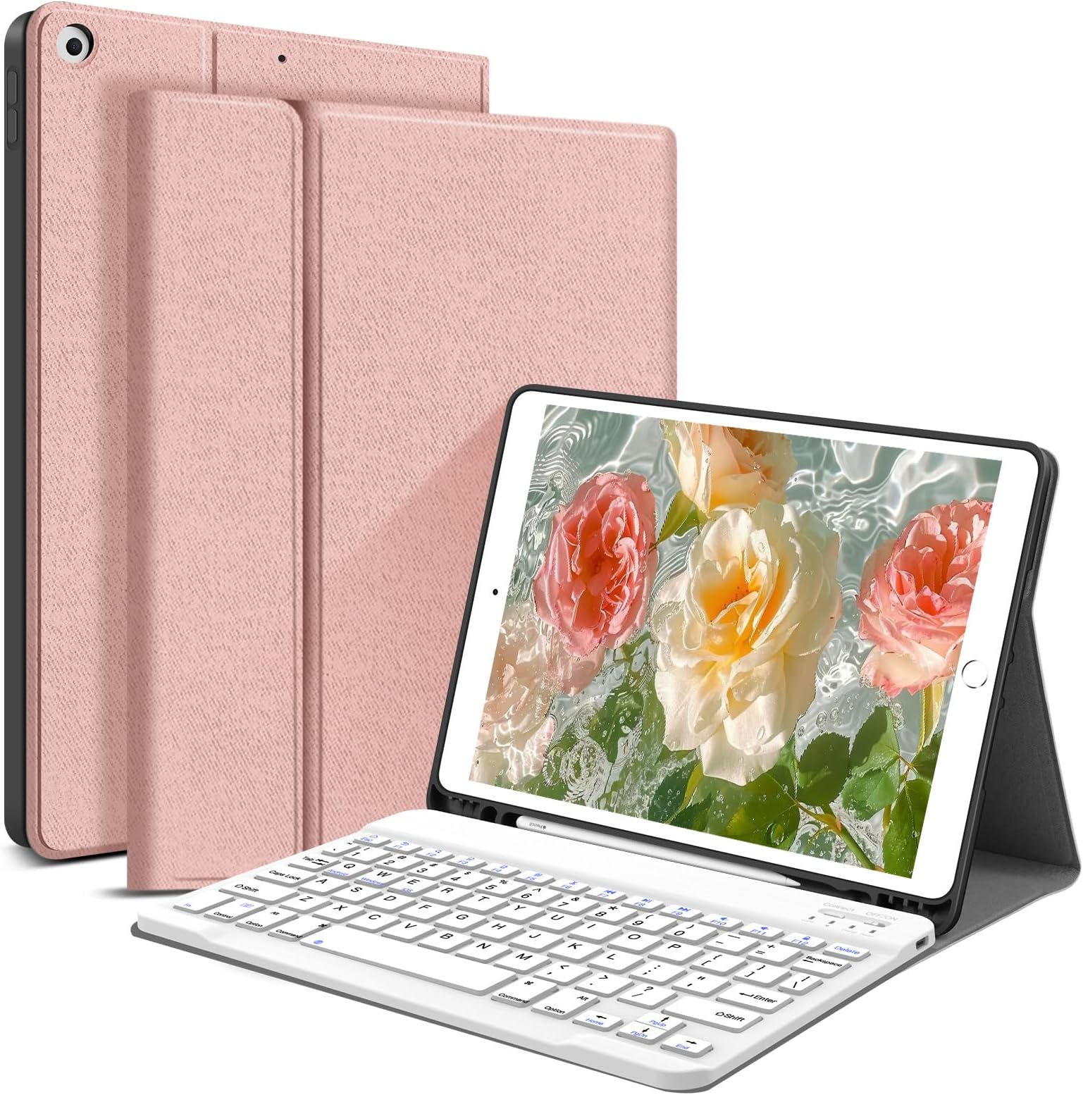 JUQITECH iPad 10.2 9th 8th 7th Generation Case with Keyboard 2021/2020/2019, Wireless Bluetooth Magnetic Keyboard Case Soft Tablet Protective Cover for iPad 10.2 Inch with Apple Pencil Holder