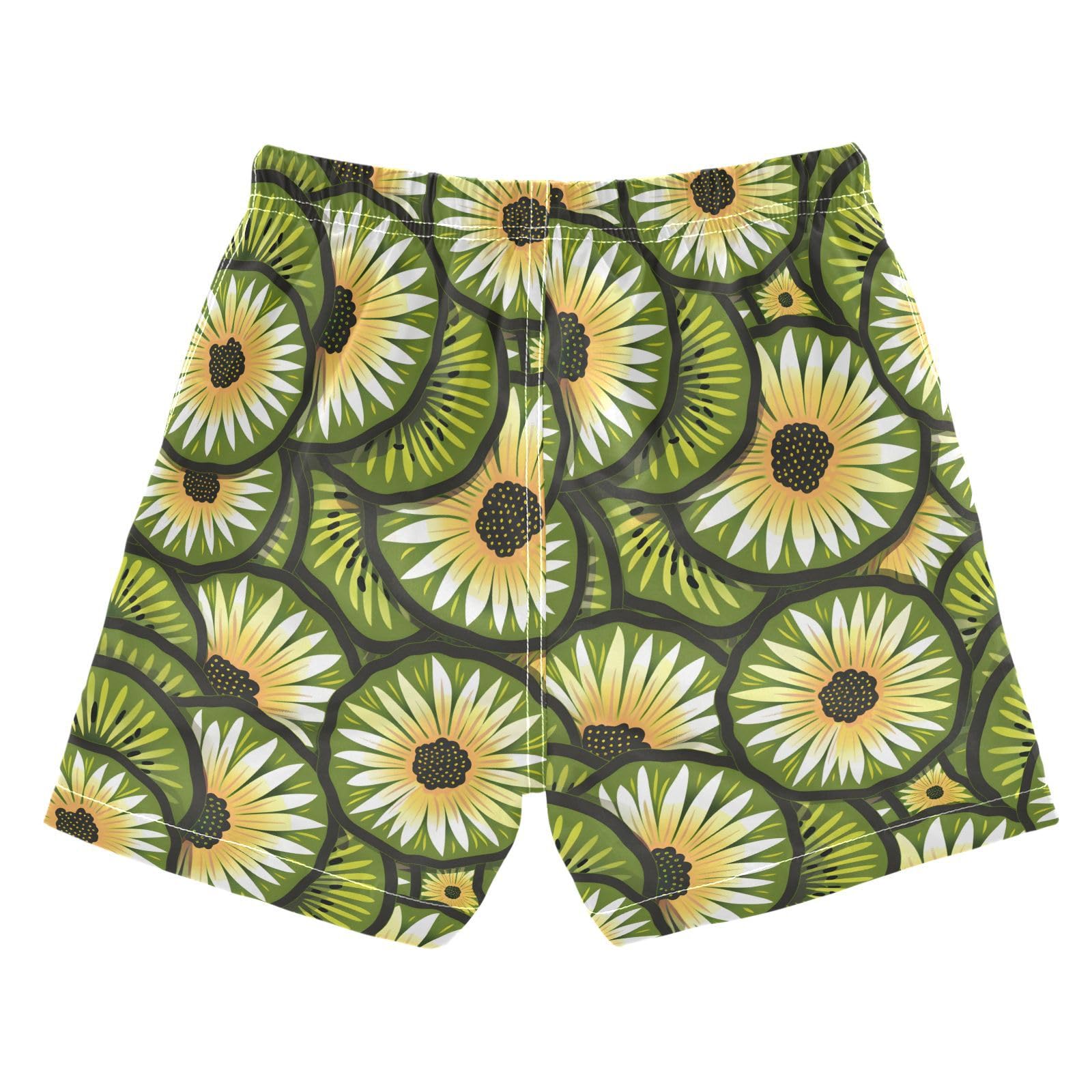 ALAZA Cute Kiwi Fruit Daisy Flower Green Boys' Swim Trunks Beach Shorts Quick Dry Swimsuit 5T