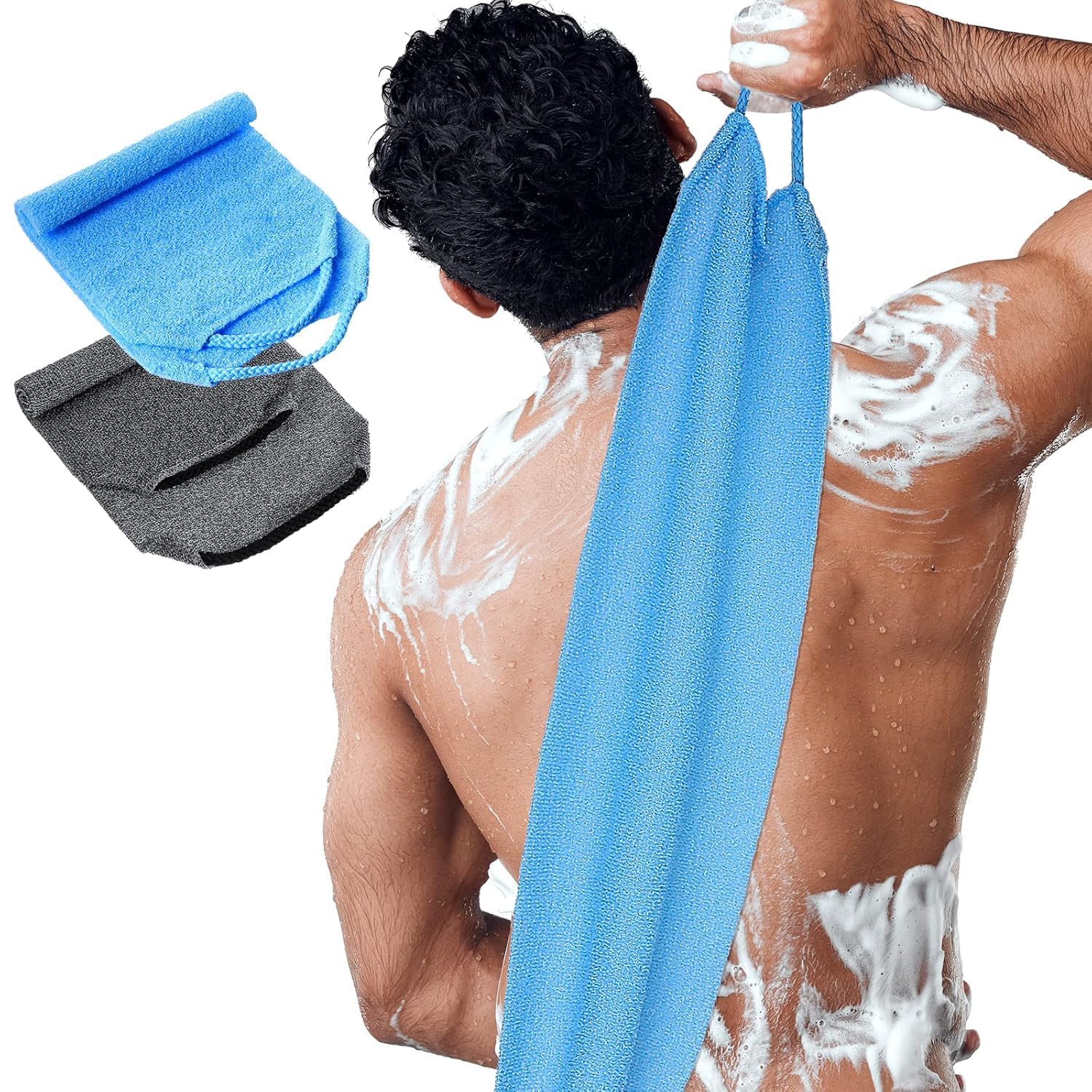 2 Pack Men Back Scrubber for Shower Exfoliating Washcloth Back Cloth Body Extended Length Scrubber Towel Nylon Exfoliating Stretchable Pull Strap Wash Cloth for Bath Body Scrub Washcloth-image-23