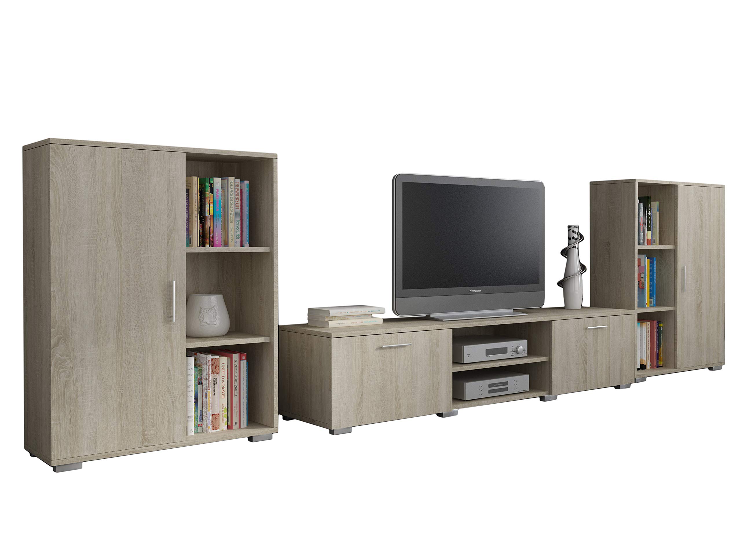 Per la vita Wohnwand Herkules, Schrankwand Wohnzimmer Modern, Wohnzimmerschrank mit Fernsehtisch, Sideboard und Wandregal Wohnzimmer Komplett Möbel - Sonoma