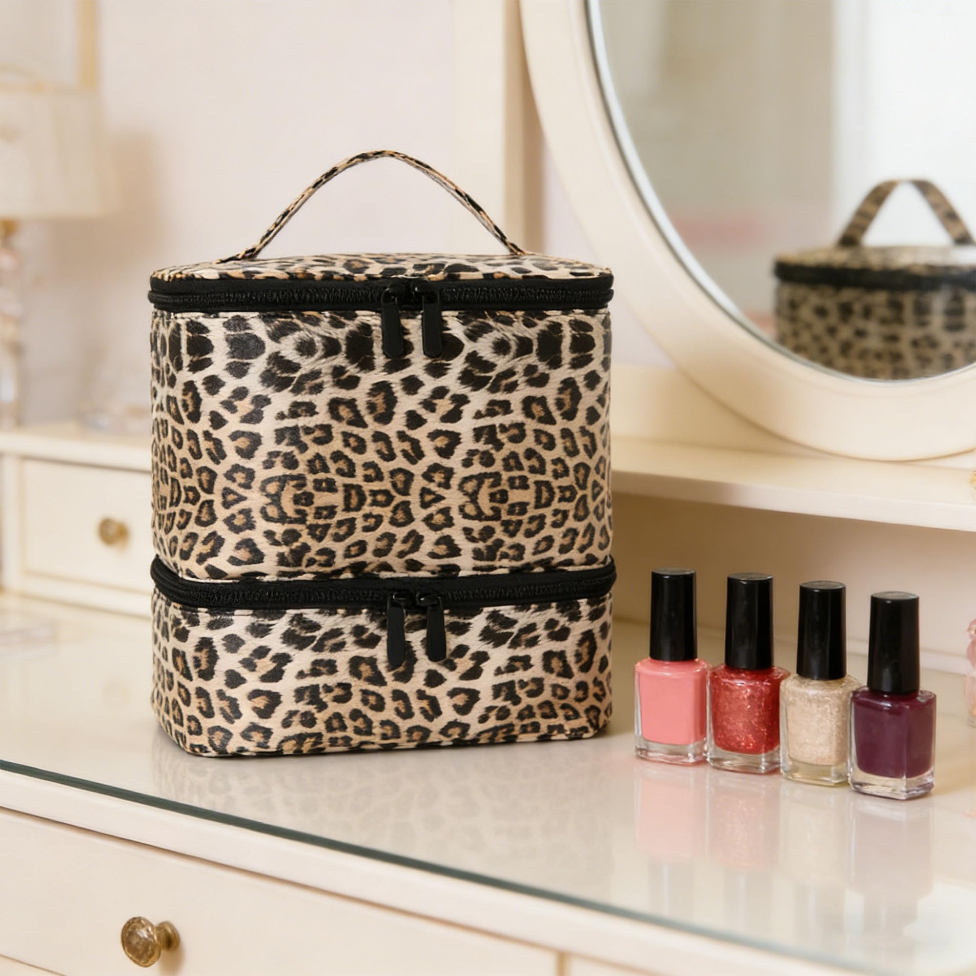 Boîte de rangement de vernis à ongles à double couche, pouvant contenir 30 flacons (15ml/0.5 fl.oz) et une lampe à ongles, boîte de séchage d'ongles, sac d'organisation de vernis à ongles (Noir)