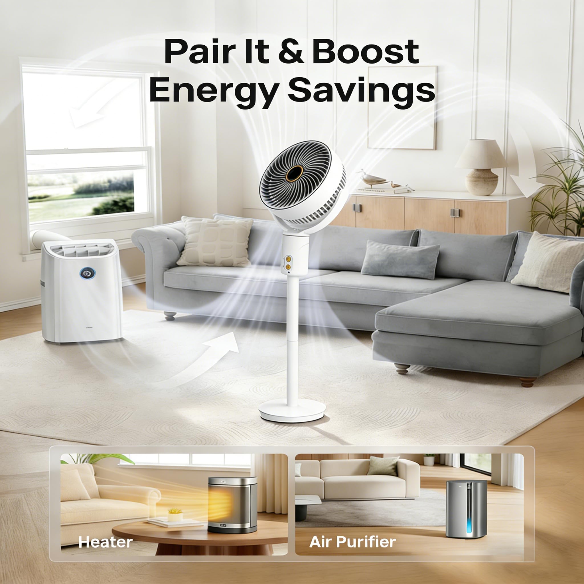 Smart Standventilator, 20dB Leiser Bodenventilator, Fernbedienung, stufig höhenverstellbar, Schüttelnder Kopf mit 5 Geschwindigkeitsstufen für Schlafzimmer Wohnzimmer Kinder Büro