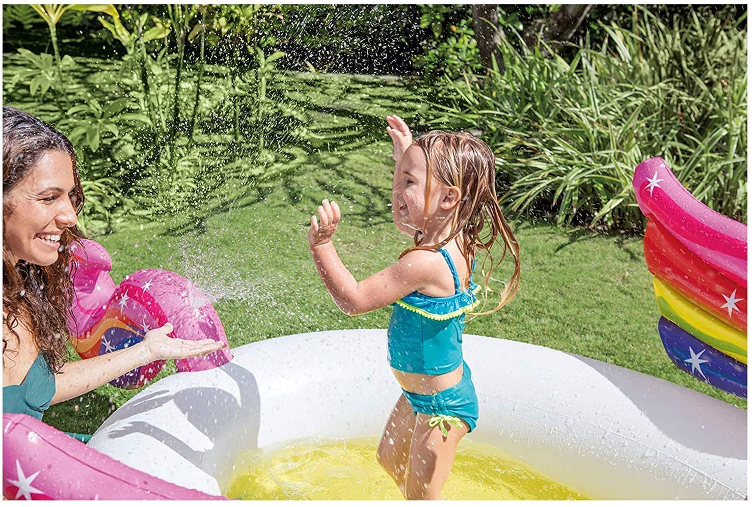 Intex Kinder Pool Planschbecken Einhorn 272x193x104cm mit Spritzdusche