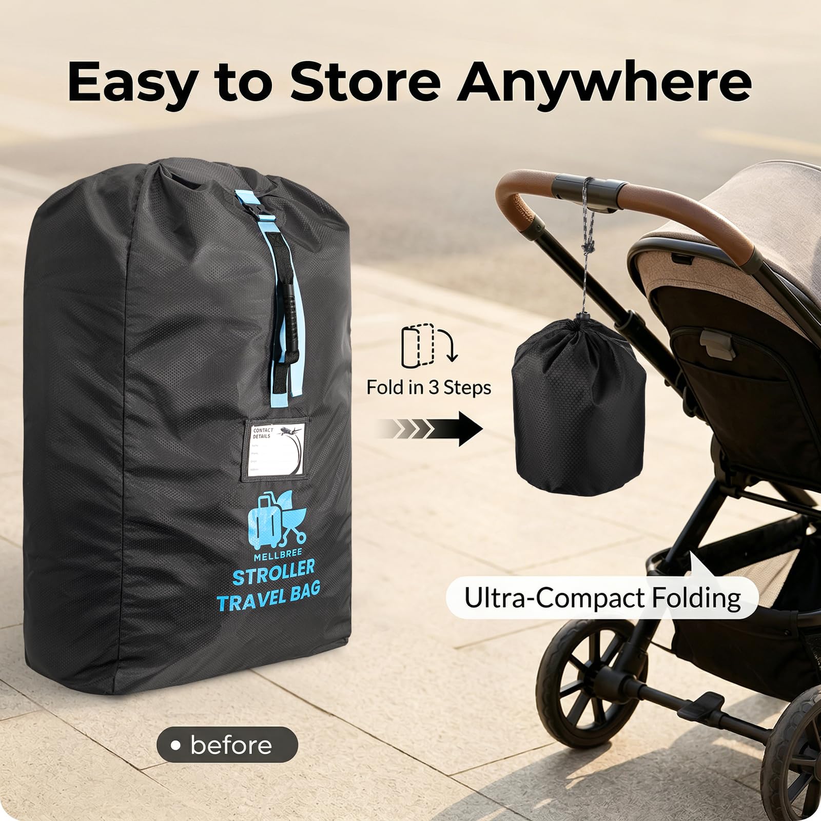 Mellbree – Sac de poussette XL pour avion, super grand sac de voyage pour poussette, sac de voyage pour portail, imperméable et résistant aux déchirures, en tissu Oxford nid d'abeille, s'adapte à la
