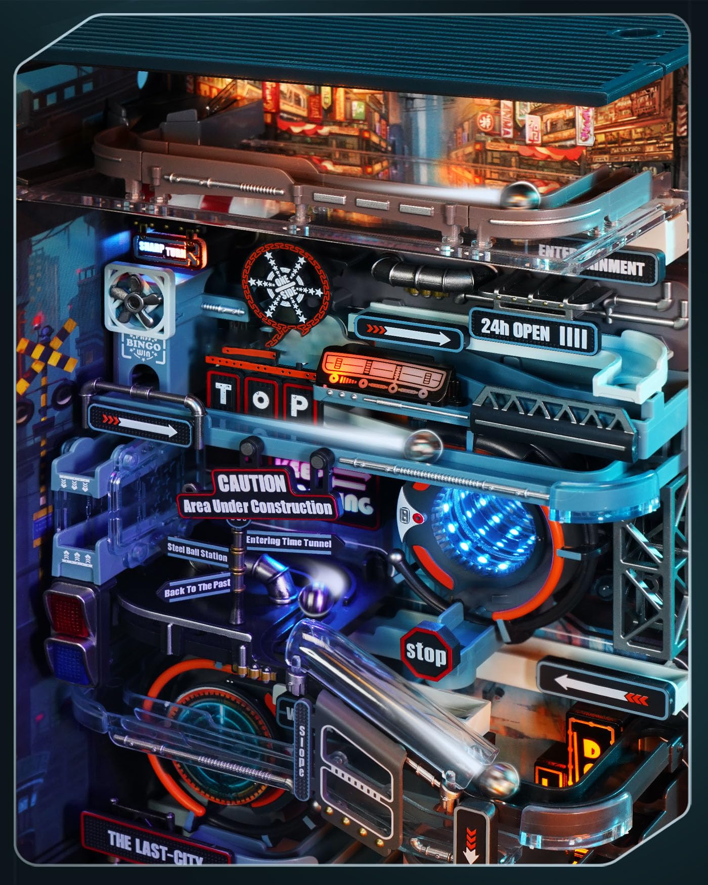 ROBOTIME 3D Puzzle Erwachsene Murmelbahn Letzte Stadt Modellbausatz Bausatz, Kugelbahn Technische LED Leuchtendes Dunkel, Gaming Schreibtisch Dekor Geschenke für Männer, MR01S