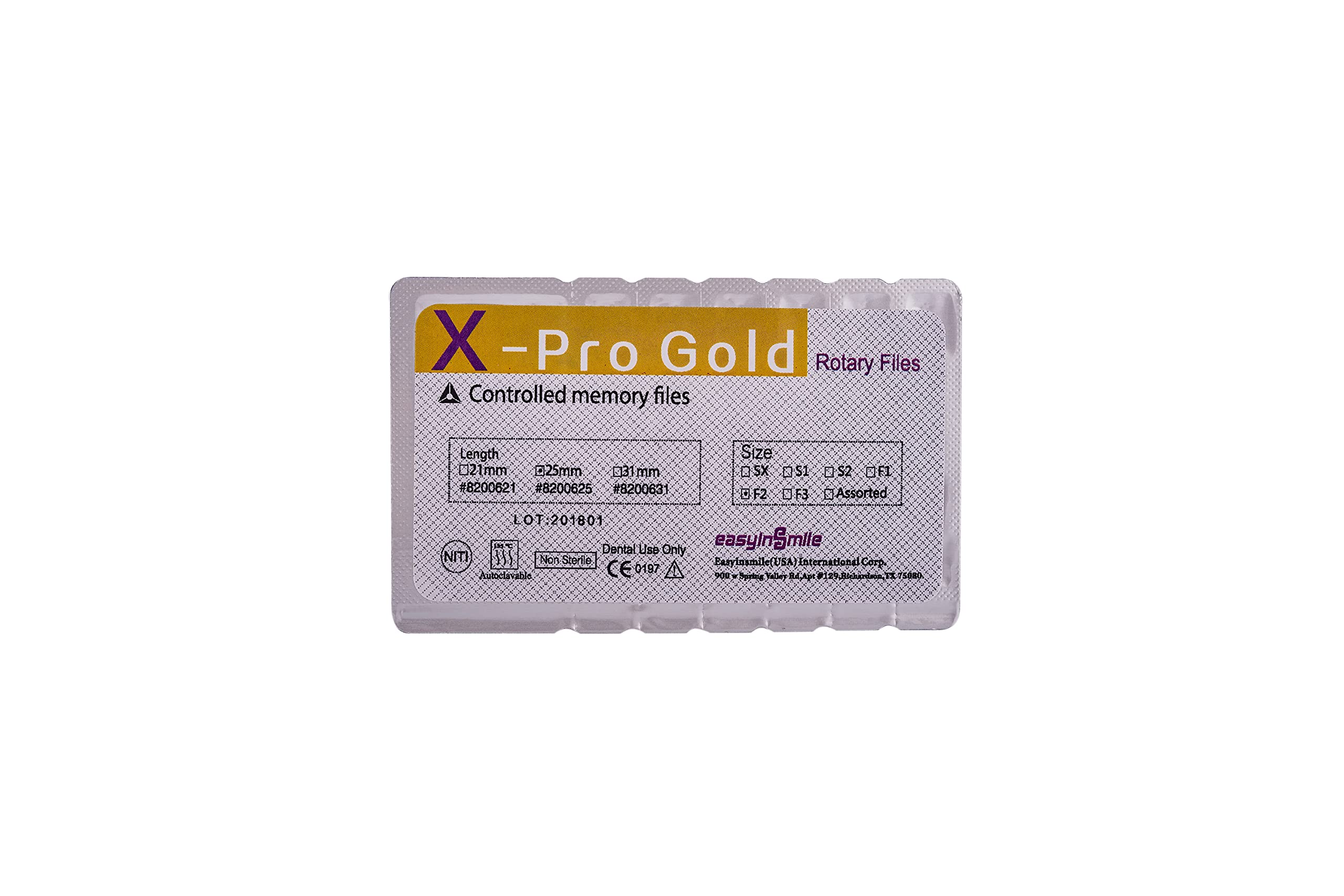 Easyinsmile X-Pro Gold Protaper NITI Rotary Files, 6PCS Endo Controlled Memory File (F2 25MM)