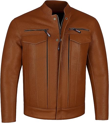 Chaqueta de motocicleta de cuero de búfalo natural de primera calidad para hombre, armadura CE, bolsillos para armas, crucero, motociclista, Beige