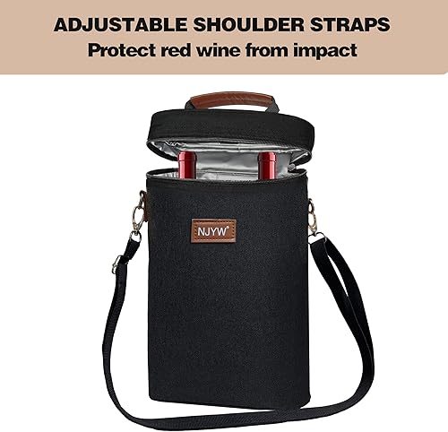 Miniatura 5 de Bolsa térmica de vino con aislamiento para 2 botellas, a prueba de fugas, con asa y correa para el hombro, enfriador de bebidas portátil para