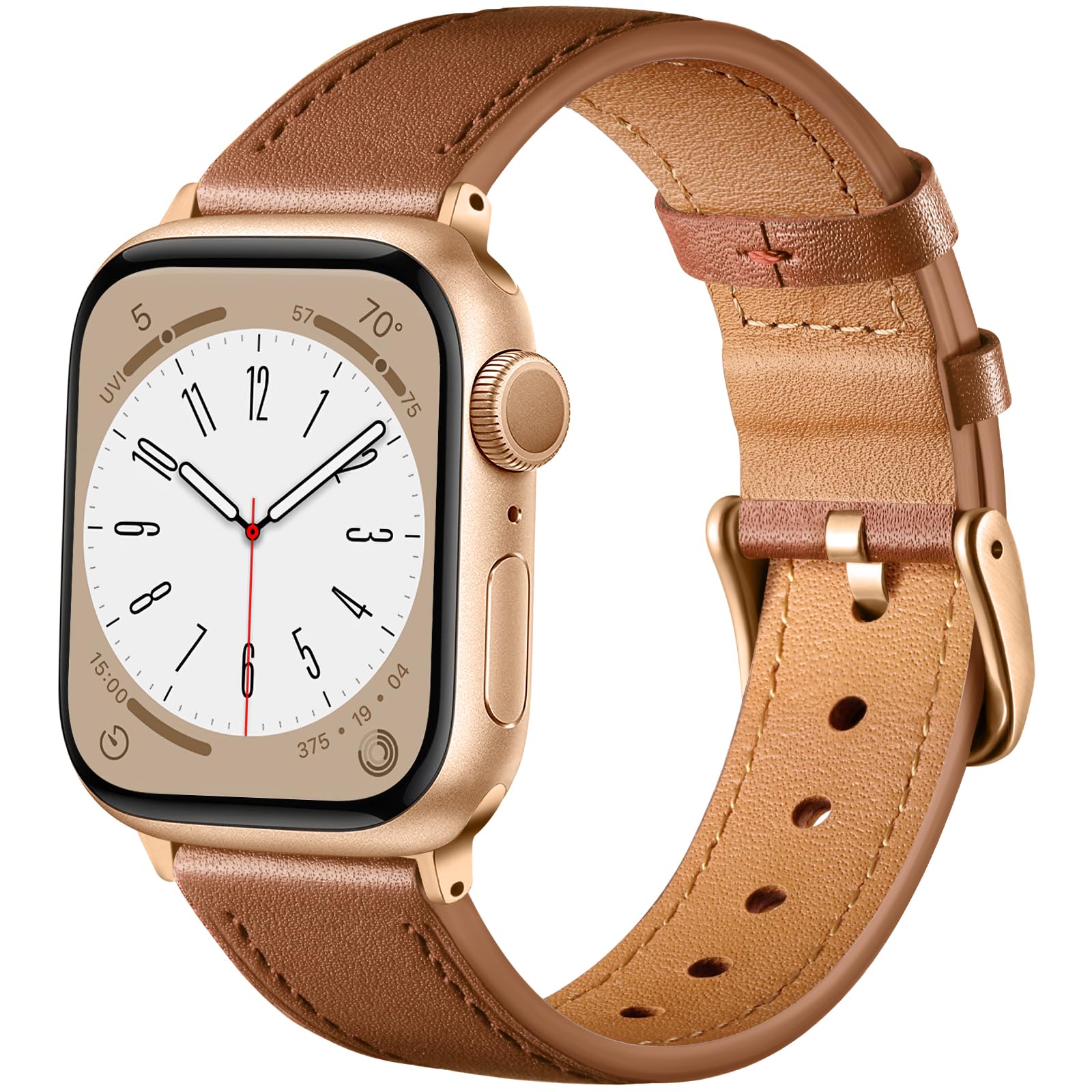 Leather Straps Compatible for Apple Watch Strap 38mm 40mm 41mm 42mm, Replacement Genuine Leather Strap Compatible with iWatch Series 10 9 8 7 6 5 4 3 2 1 SE/Ultra, Men and Women, Classic Brown