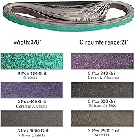 Vista 2 de Bandas de lijado de 3/8 x 21, banda de lijado abrasiva para lijadora de cinta de archivos Makita de 3/8 x 21, 3 unidades cada una de grano 120, 240