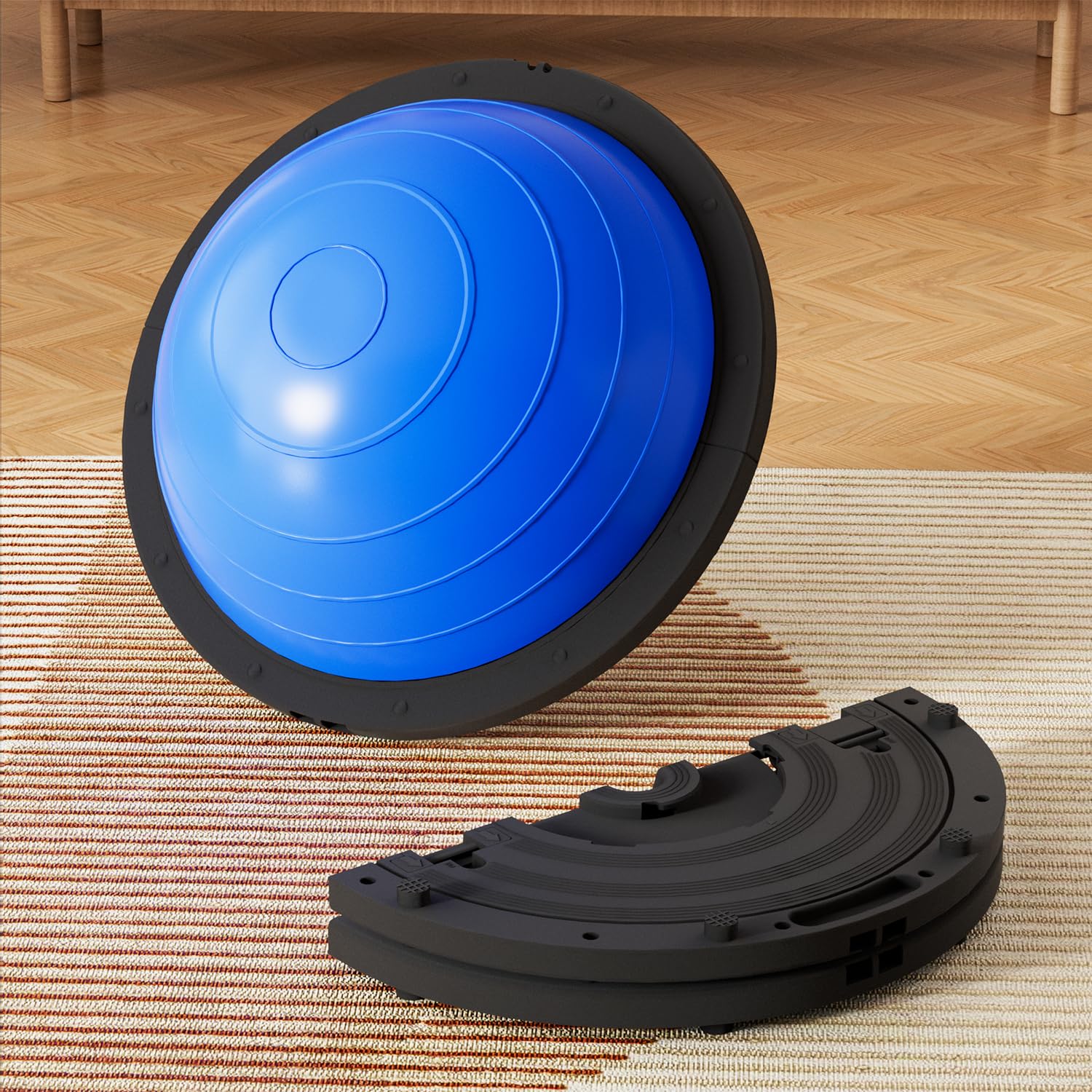 Vtory Foldable Balance Ball, Upgrate Half Ball Balance Trainer for Workout, 1300 lbs Capacity Stability Ball, 23.5 Inch Yoga Half Ball, with Resistant Band & Foot Pump, Full Body Workout, No-slip