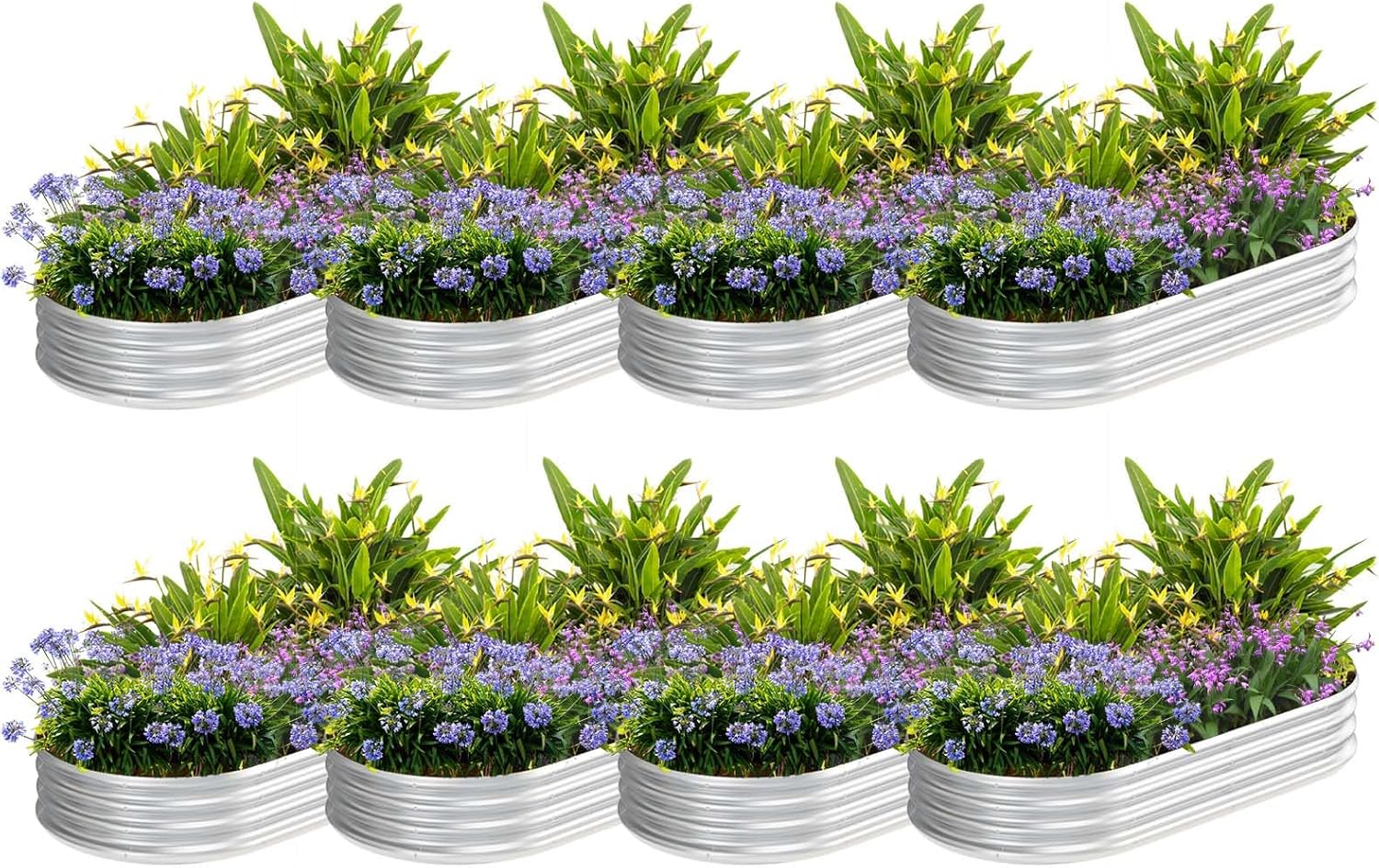 8 Pack 8×3×1 feet Outdoor Galvanized Raised Garden Bed Kit, Oval Metal Planter Box for Vegetables, Flowers, Herb, Silver
