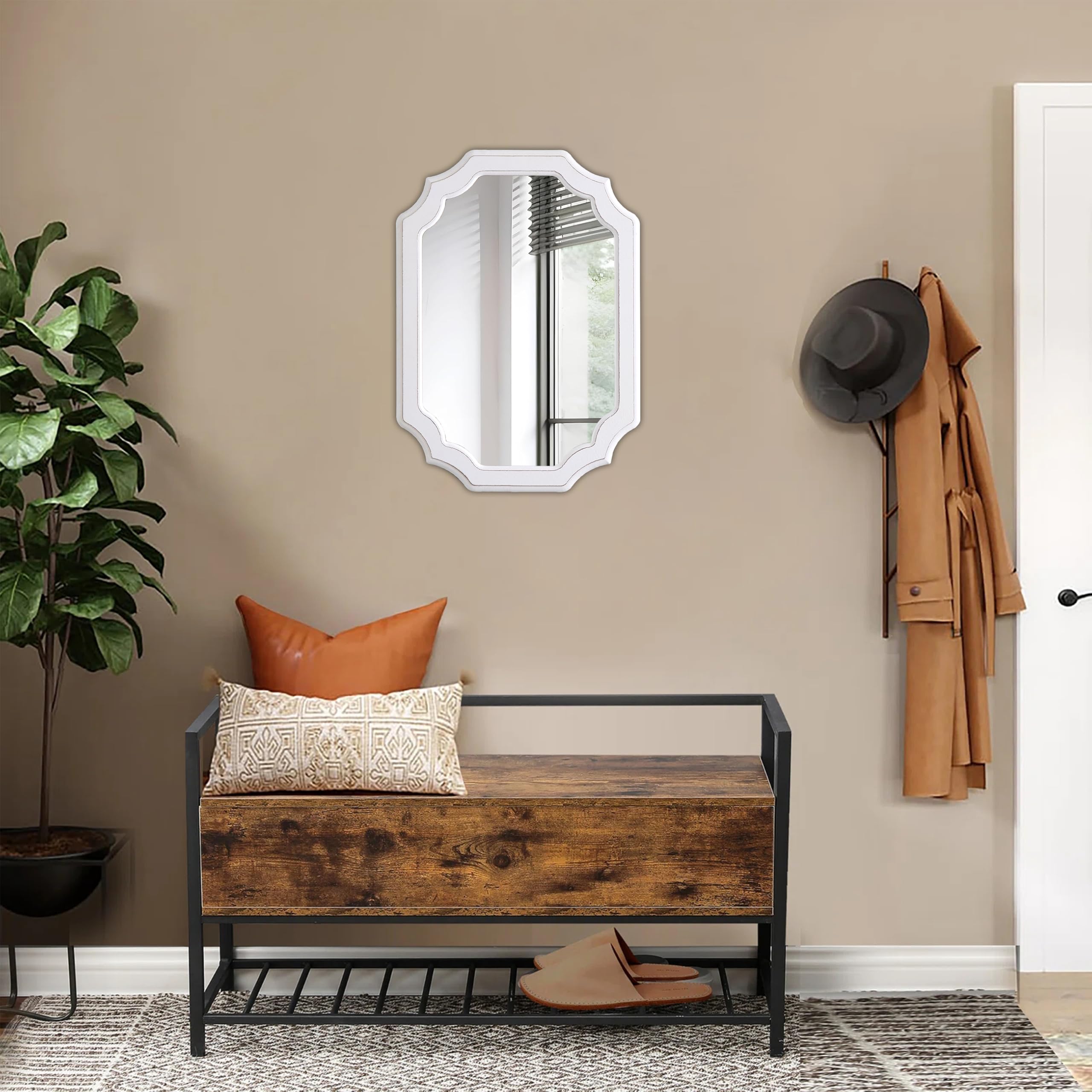 Espejos ovalados rústicos para decoración de pared de 17 x 23 pulgadas, espejo vintage blanco envejecido hecho a mano para baño, dormitorio, espejo de pared de madera decorativo de granja, 3