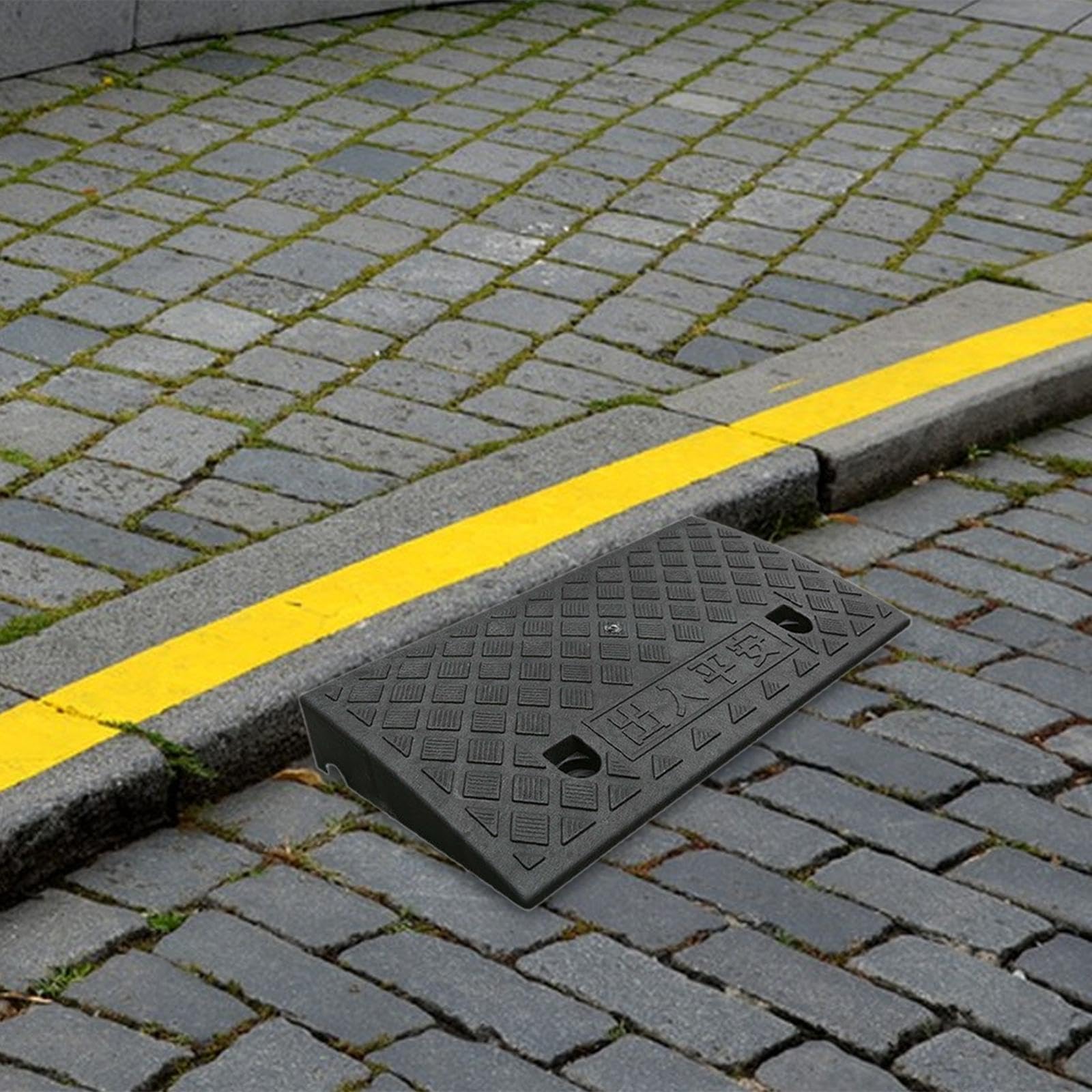 Oshhni Rampa de Almohadilla de pendiente en la carretera Almohadilla de rampa portátil de alta resistencia Rampa de de entrada para camiones Rvs, Alto 6cm Negro