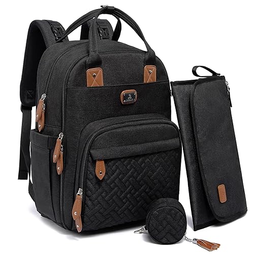 Dikaslon - Mochila para pañales con cambiador portátil, funda para chupete y correas para cochecito, bolsas de bebé unisex grandes para niños y