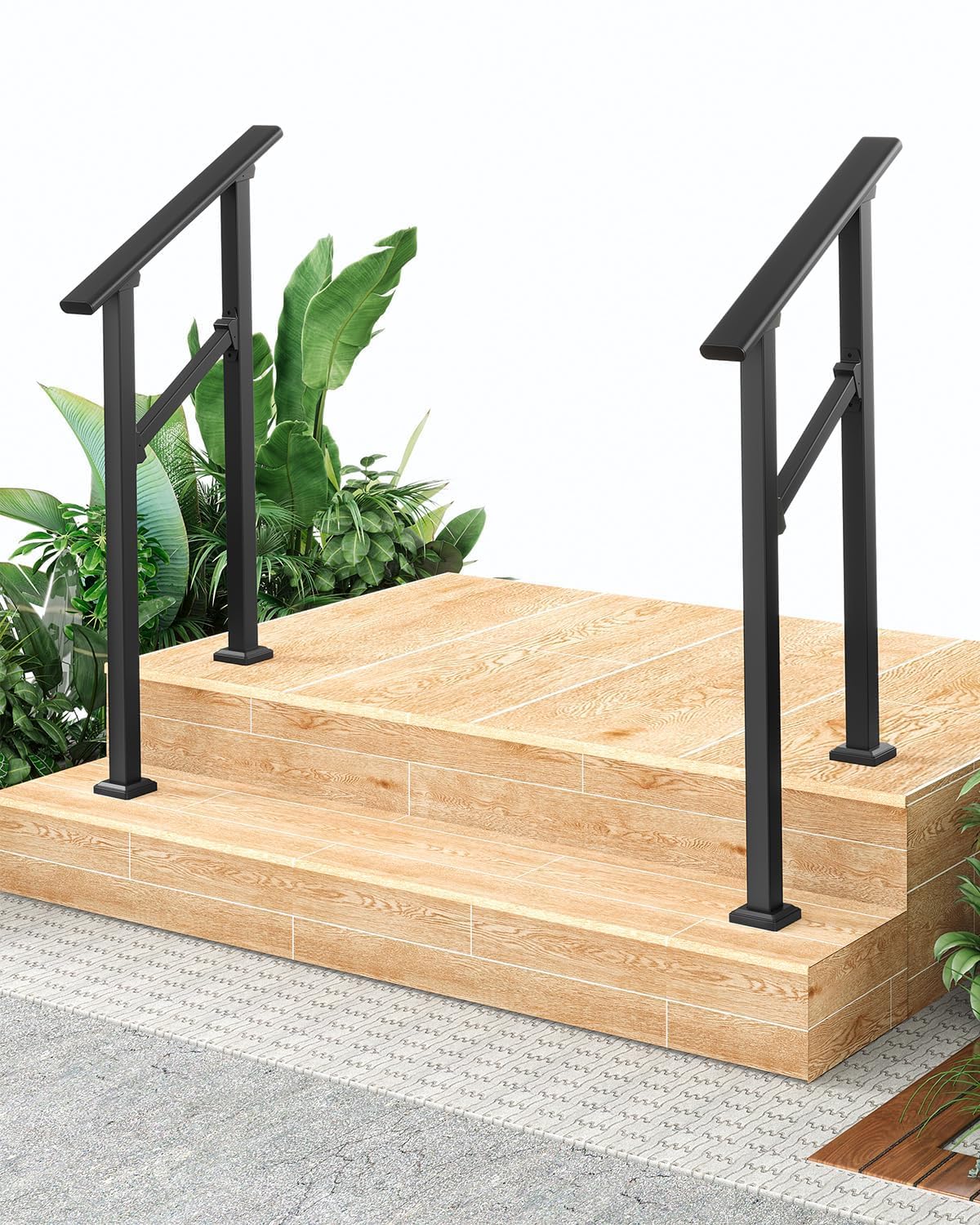 2-Pack Adjustable Outdoor Handrail for 2 Steps, Weatherproof Non-Slip Garden Grab Rail with Installation Kit
