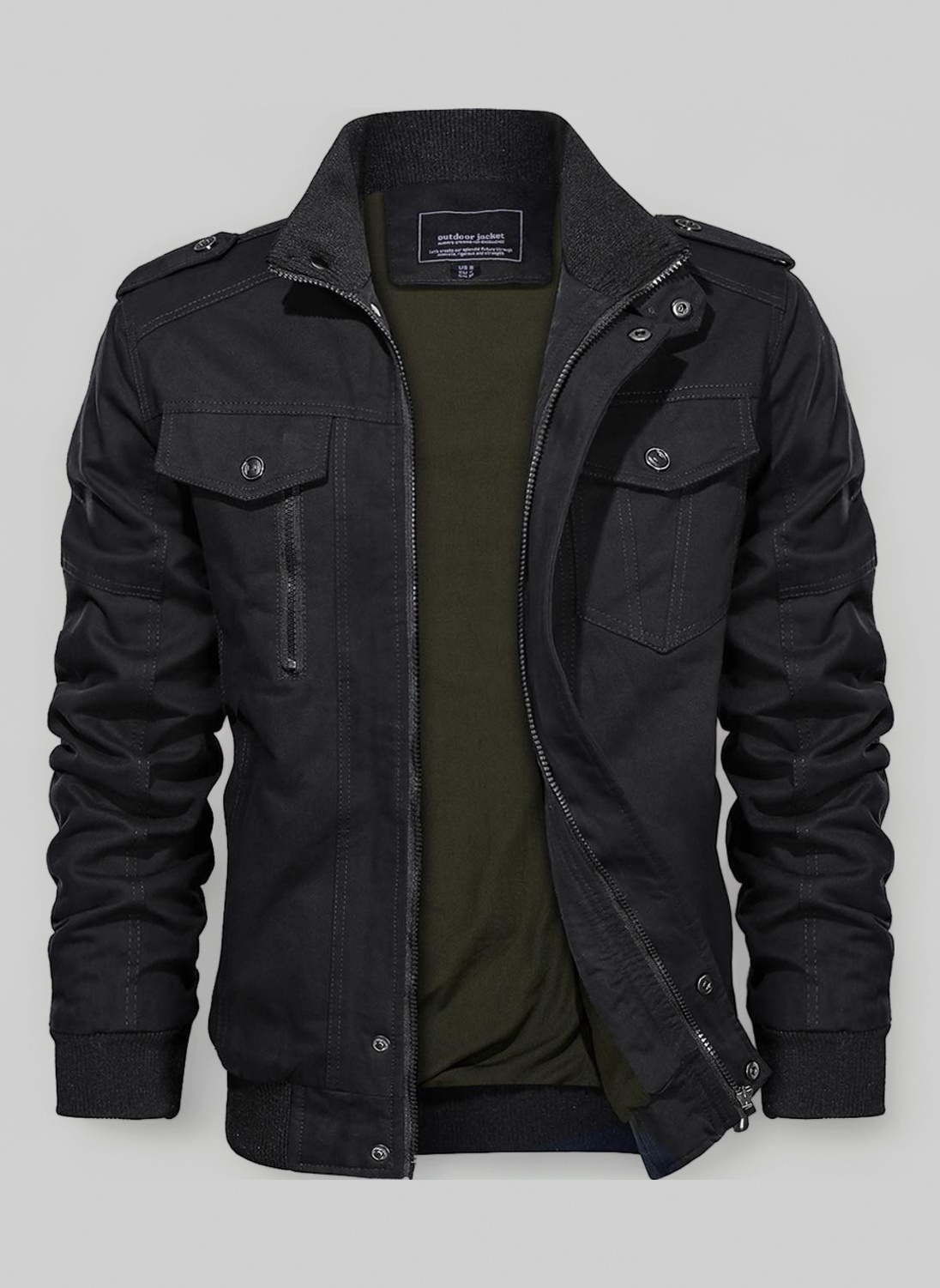 Men's Jackets Bomber Military Cargo Coat Smart Casual Jacket Stand Collar Cotton Outerwear with Multi Pockets