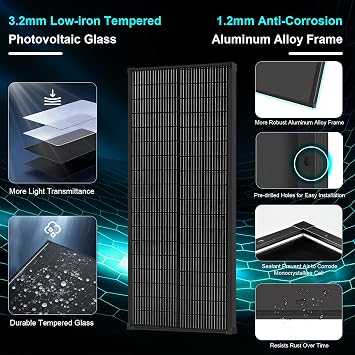 100W Solar Panel N-Type, 12V 100 Watt Solar Panel 18BB 25% High-Efficiency