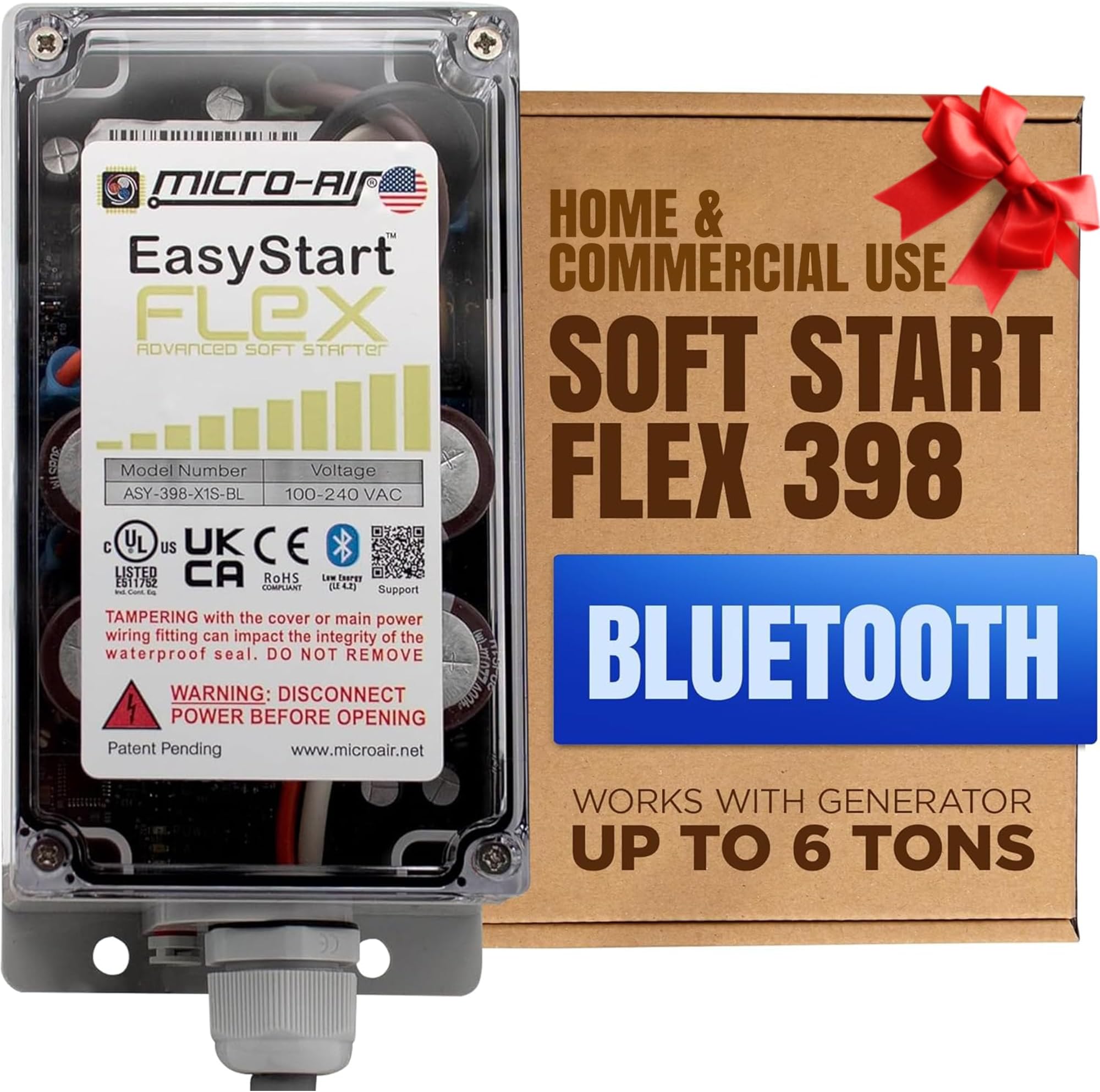 MICRO-AIR EasyStart FLEX 398 - Bluetooth Soft Start Kit for Home Air Conditioner, RV & Commercial Use, Works with Generators, Reduces Power Surge, Efficient Start-Up - Up to 6 Tons
