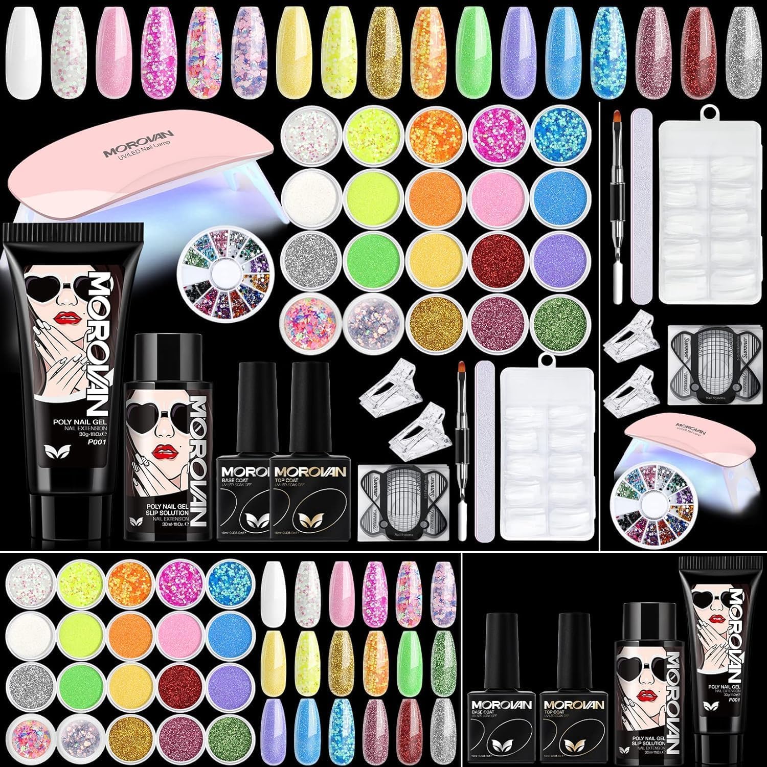 Morovan Poly Gel Nails Set Poly Gel Nail Set with UV Lamp Nail