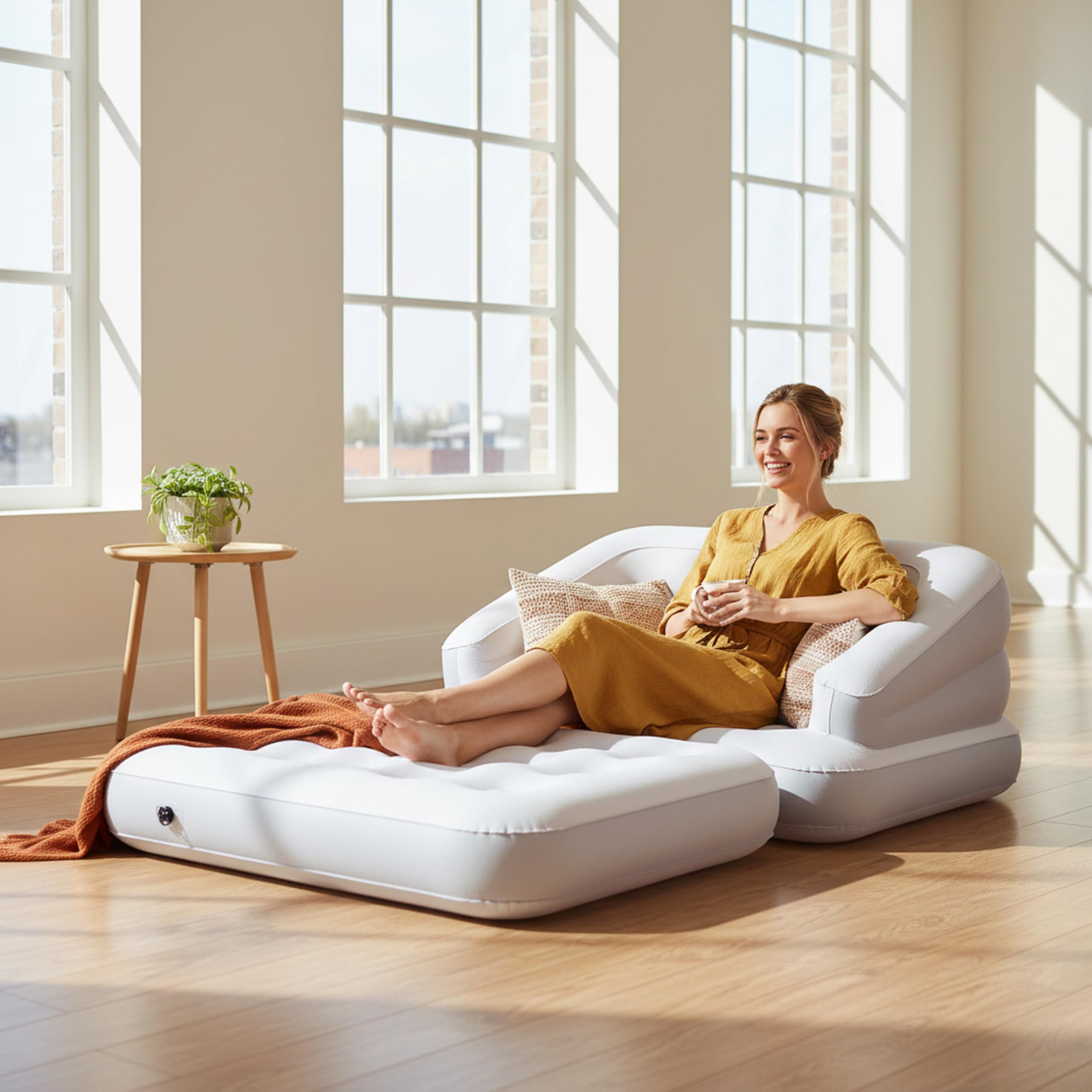 Avenli divano gonfiabile trasformabile in letto matrimoniale – Sofa bed 198x138x62 cm grigio bianco per 2 persone – materasso gonfiabile matrimoniale e divano letto gonfiabile da interno