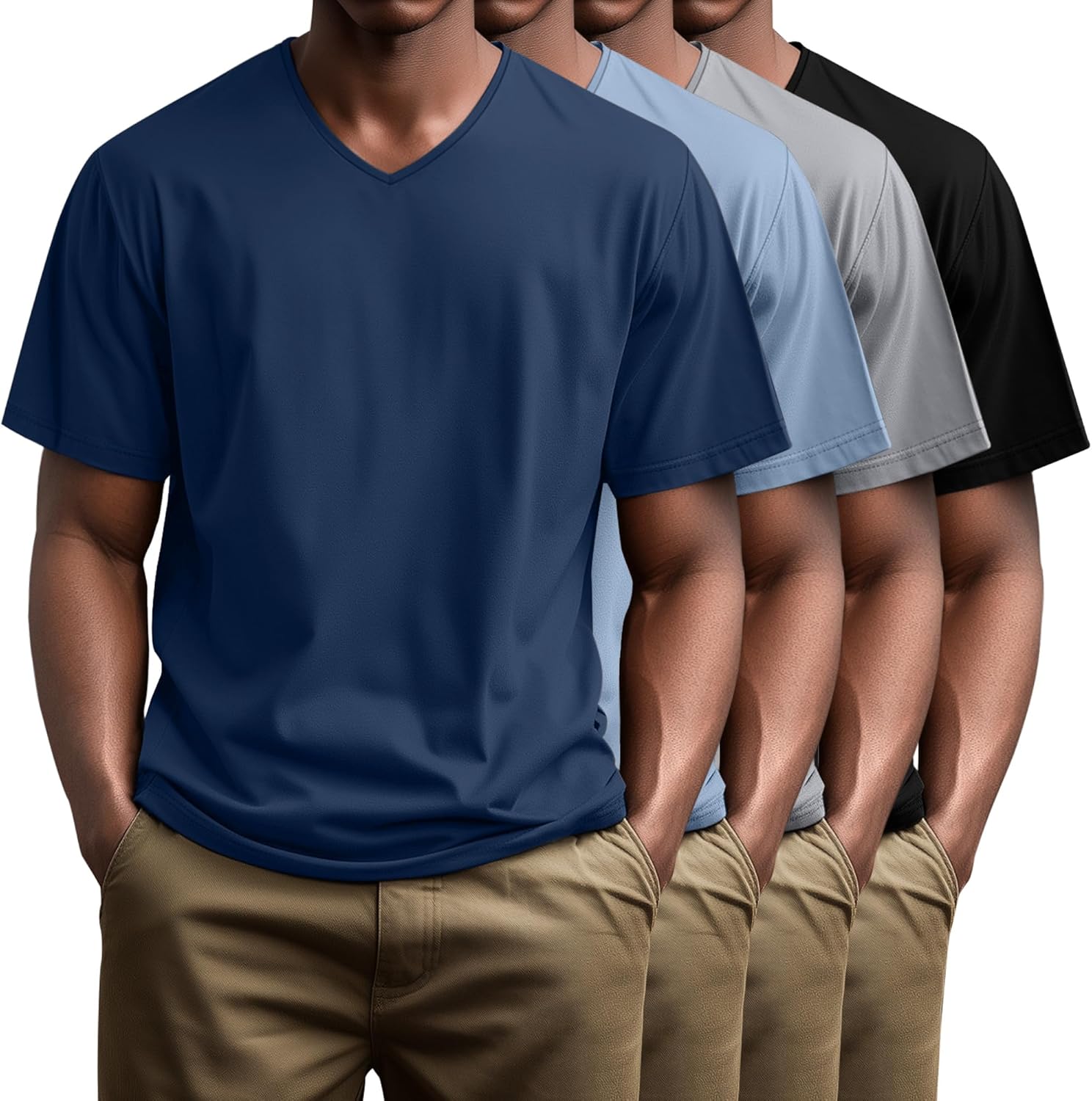 Huukeay 4 Pack Men's V Neck Cotton T Shirts M-7XL Regular Big and Tall Short Sleeve Tee 2026 Summer Clothing