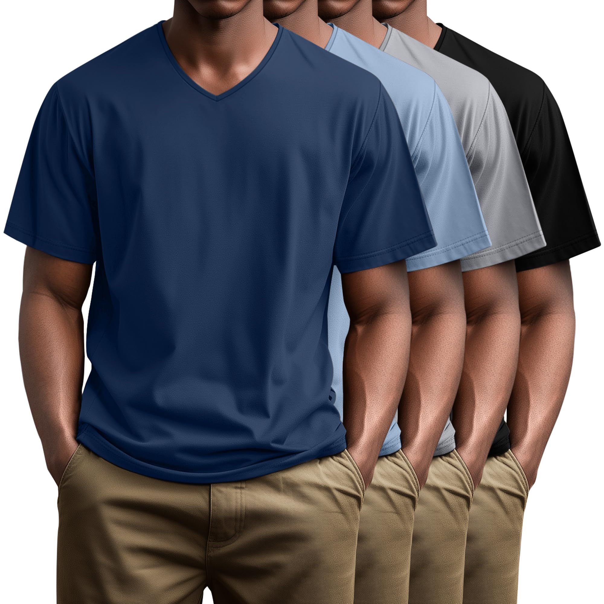 Huukeay 4 Pack Men's V Neck Cotton T Shirts M-7XL Regular Big and Tall Short Sleeve Tee 2026 Summer Clothing