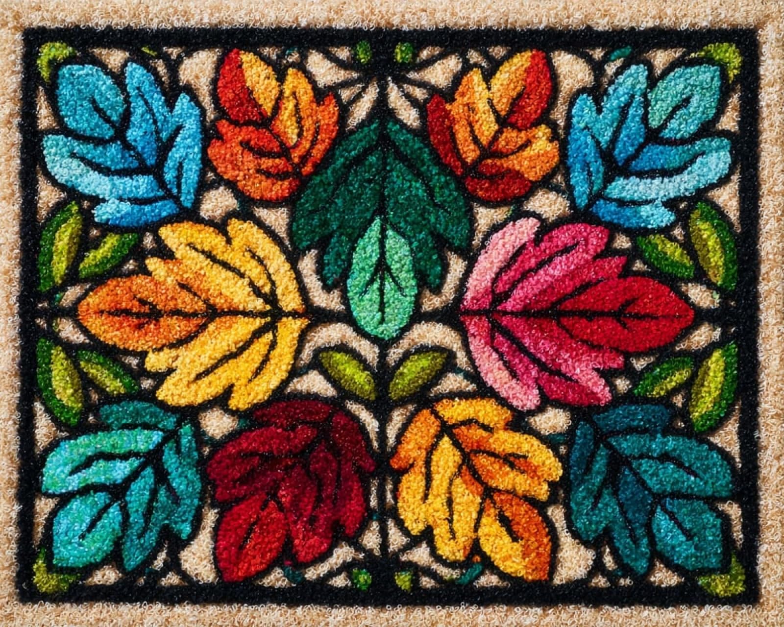 Wallphantom Latch Hook Rug Kits for Adults,Colorful Leaves,DIY Crochet Yarn Carpet Embroidery Rug Kit,Latch Hook 3D Craft for Home Decor Festival Gift,52x38cm