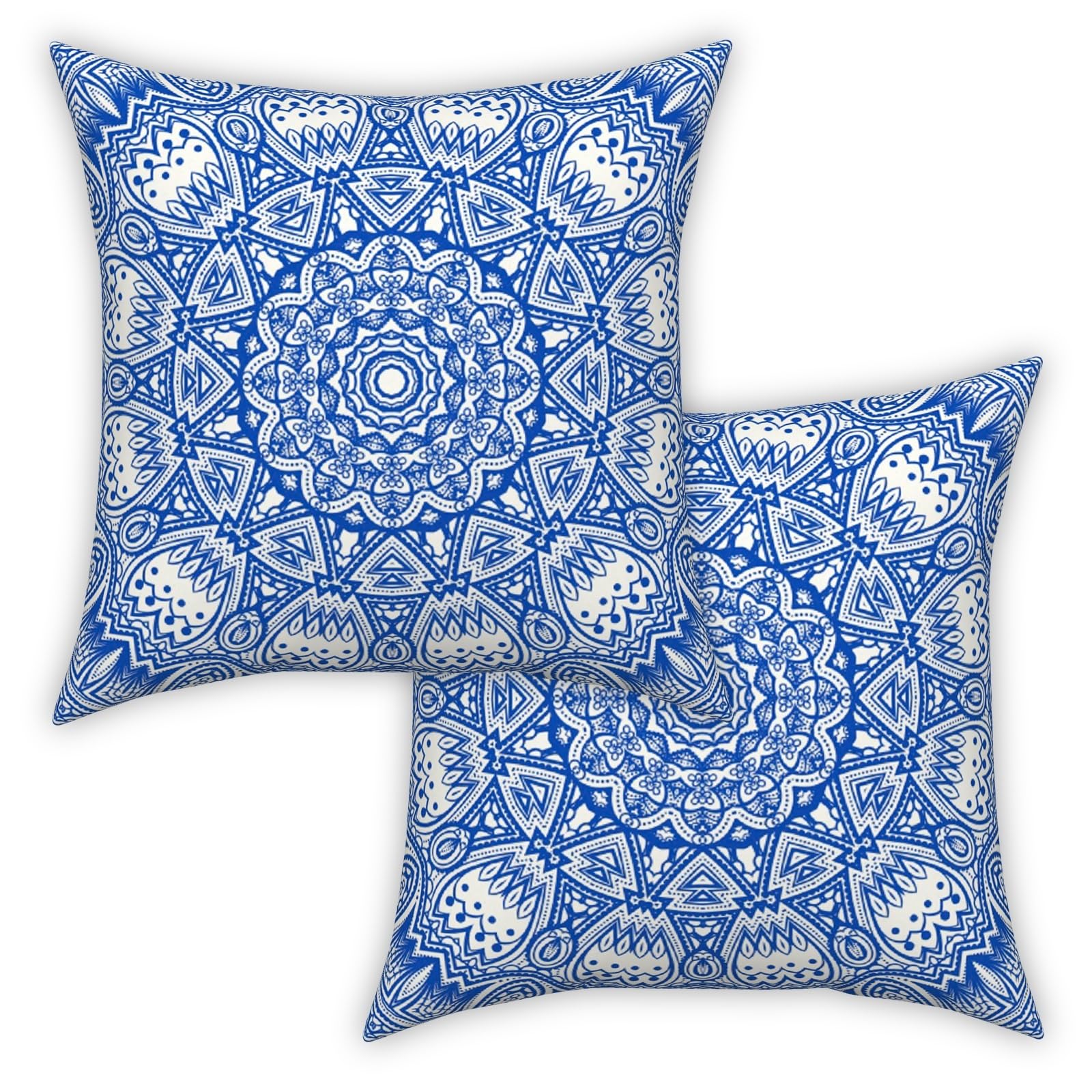 Moroccan Cushion Covers, Blue, 40 x 40 cm, Boho Cushion, Ethnic Mandala, Indian Style, Abstract Arabesque, Meditation, Hippie, Modern Cushion Cover Throw for Sofa, Living Room, Bed Cushion