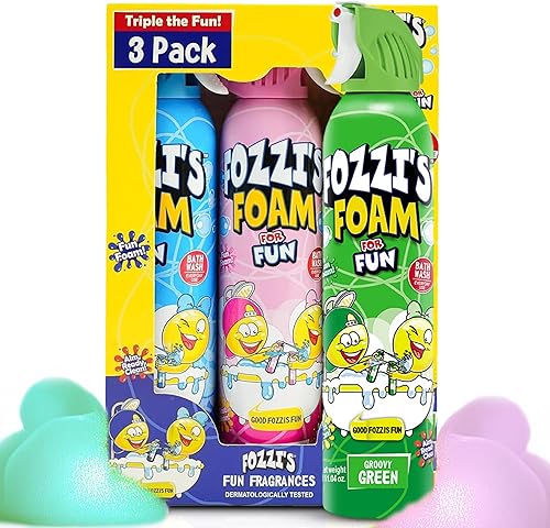 FOZZI'S Jabón de espuma de baño mixto para niños (paquete de 3) Divertido aerosol en aerosol Jabón de burbujas blando para el tiempo de juego