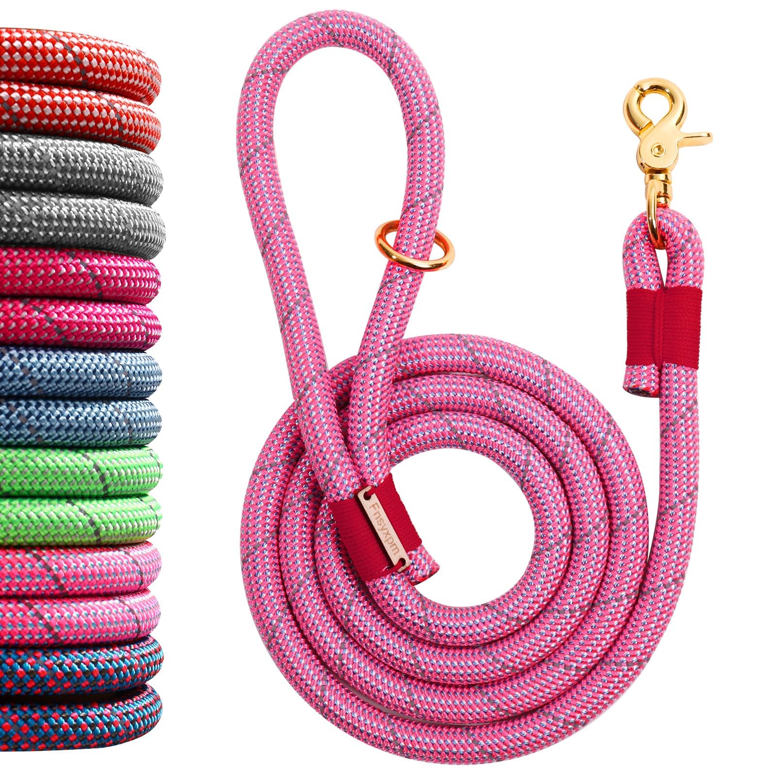 Fnsyxpm Nylon Rope Dog Leash Reflective, Handmade Braided Strong Dog Lead, Heavy Duty Rope Leash for Medium Large Dogs (5 FT - 3/5" Pink)