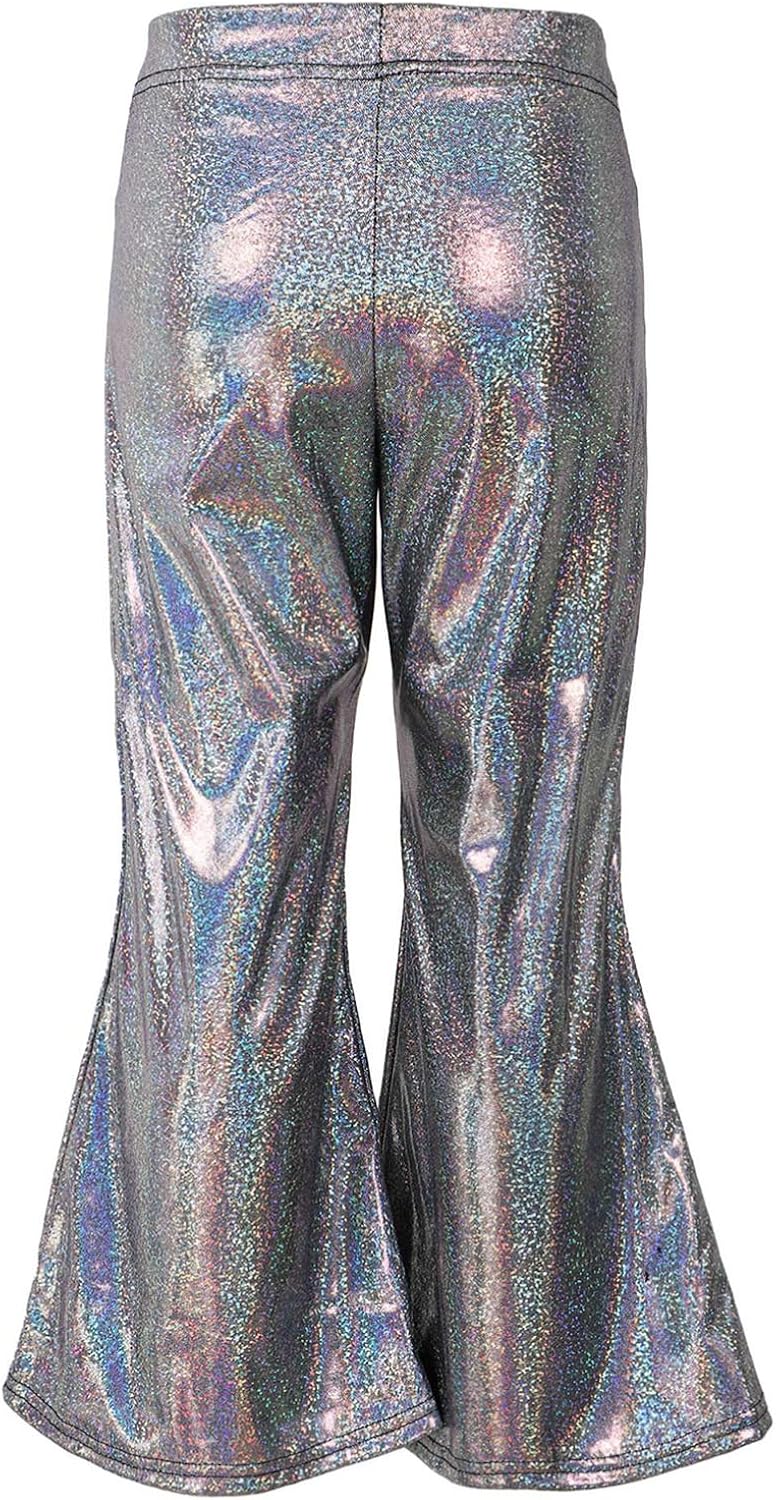 Freebily Men's Shiny Metallic Bell Bottom Flare Pants Hip Hop Jazz Dance Pants Disco Stage Performance Costume