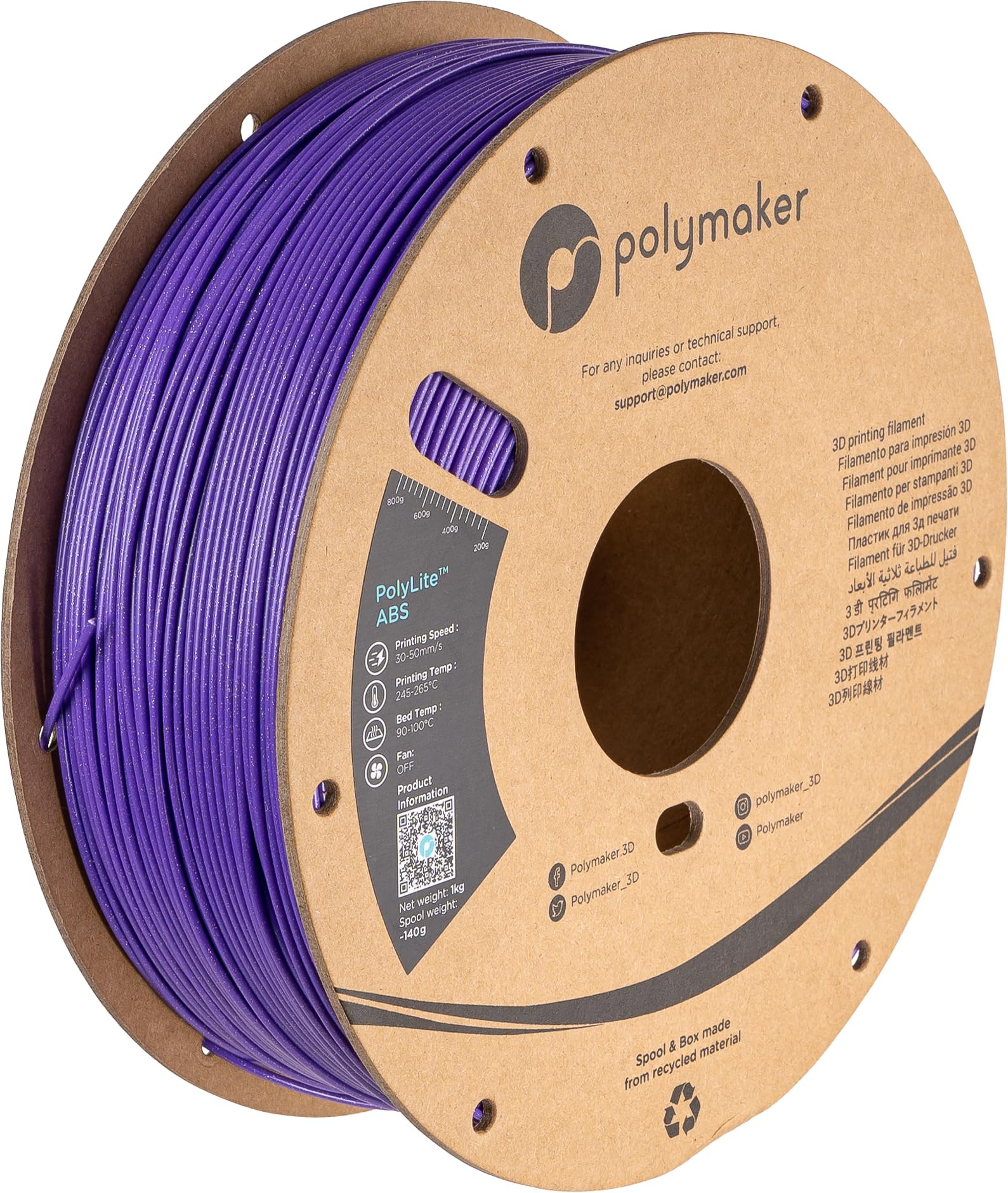 Polymaker Glitter ABS Filament 1.75mm, Galaxy Purple ABS 3D Printer Filament 1.75mm Heat Resistant 1kg - Twinkling ABS 3D Printing Filament, Strong & Durable, Dimensional Accuracy +/- 0.03mm
