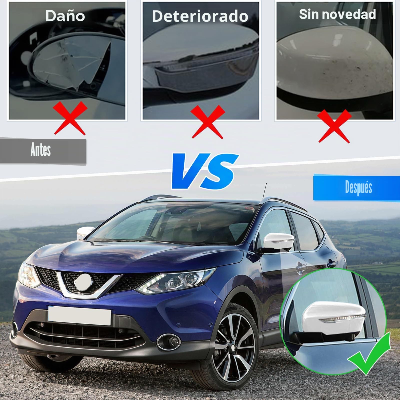 1 Par Tapa Cubierta del Espejo Reemplazar para Nissan Qashqai J11 2014-2020/Rogue 2013-2021, Cubierta del Espejo Tapas de Espejo Retrovisor (Blanco) | Cubierta de espejo retrovisor exterior para J11 & Rogue, acabado brillante, fácil montaje, sustituye a o