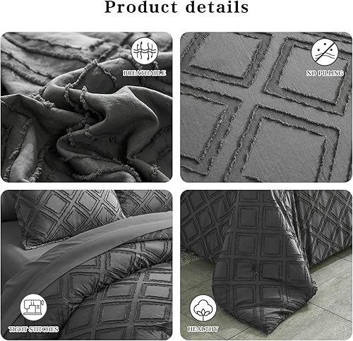 Miniatura 3 de Juego de edredón de 7 piezas copetudo, suave y bordado de estilo desgastado, chic y bohemio empaquetado en una bolsa edredón lujoso bordado en