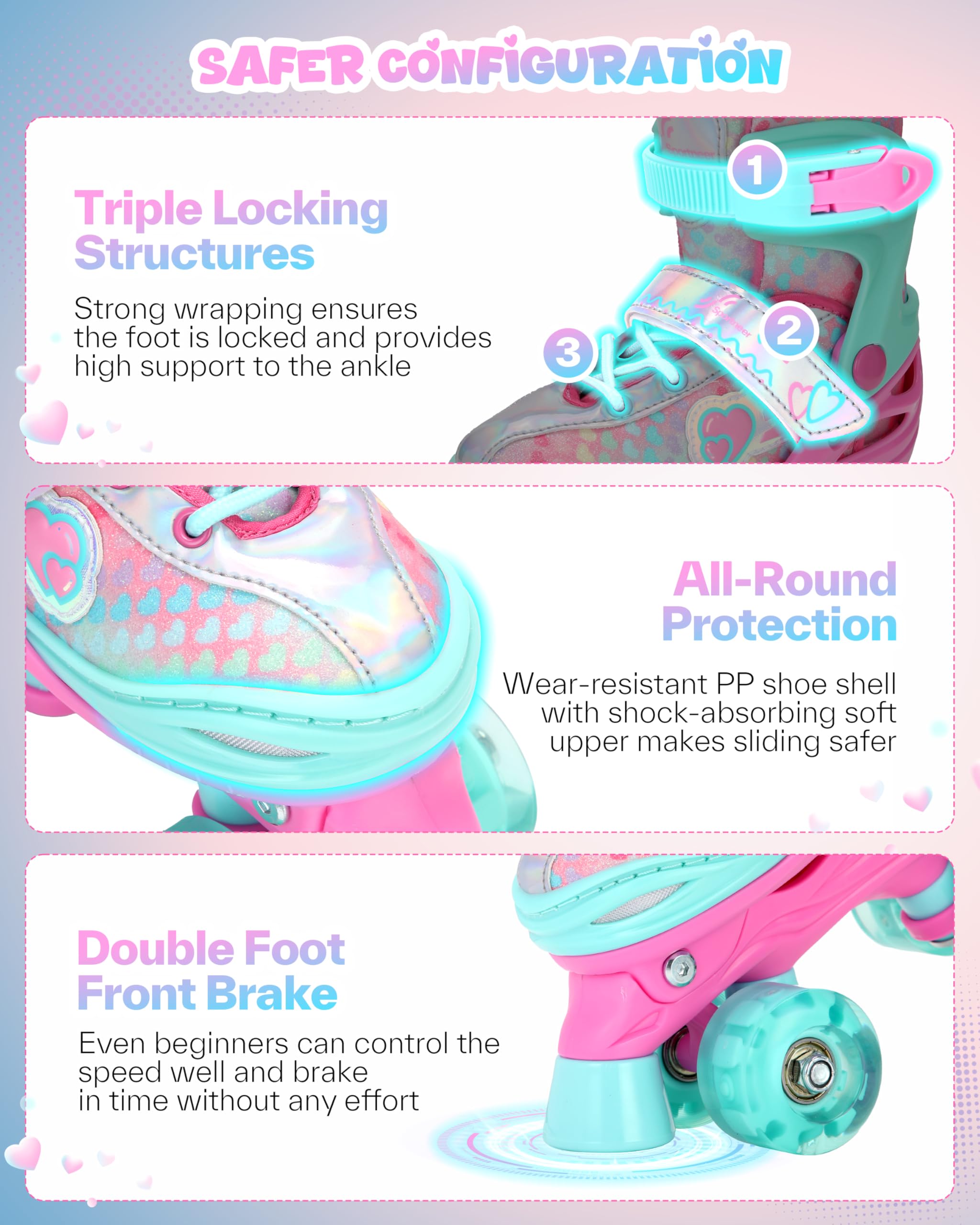 Sportneer Kids Roller Skates: 4 Size Adjustable Quad Skates with Light Up Wheels for 5-8, 8-12 Girls Boys Kids Toddlers Beginners, Birthday Gift with Protective Gear Set for Outdoor Indoor