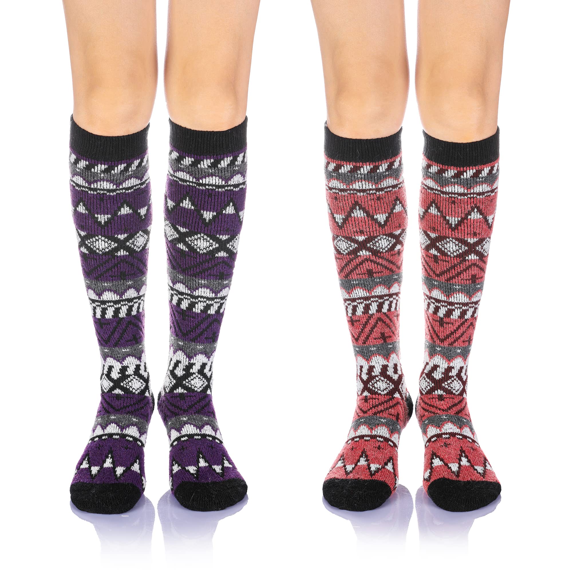 DoSmartWomens Winter Warm Knee High Socks Ladies Wool Cozy Thick Hiking Skiing Comfy Thermal Boot Long Socks 2 Pairs