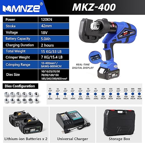 Miniatura 9 de MMNZE Alicates hidráulicos eléctricos para engarzar, herramienta de prensado recargable, 6 toneladas, cable de terminal eléctrico, kit de crimpadora