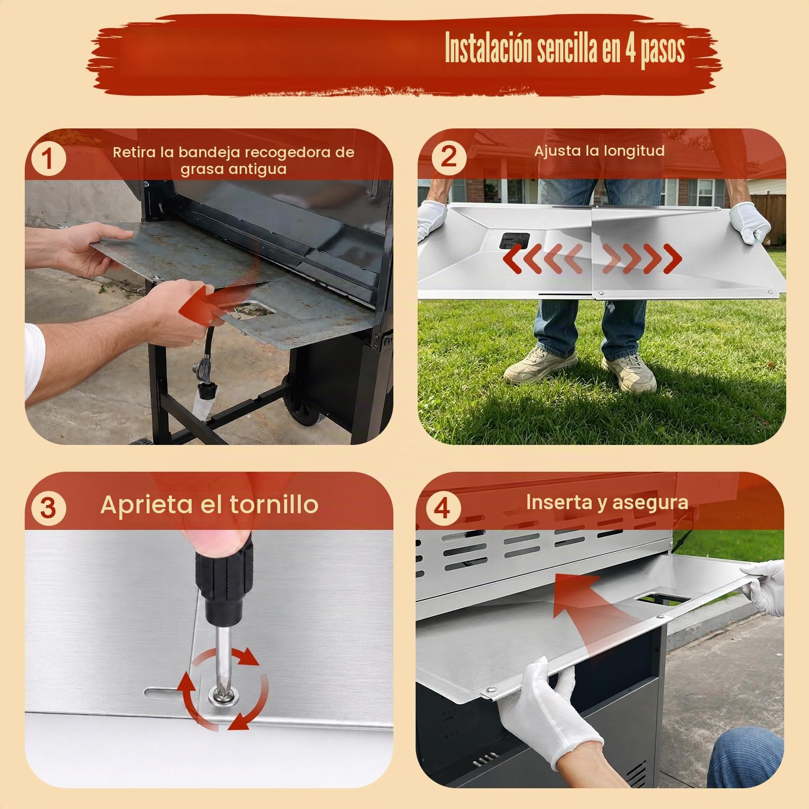 Denmay Bandeja universal para grasa con bandeja colectora, bandeja de goteo ajustable para barbacoa de gas de 3/4/5 quemadores de Charbroil, Dyna Glo, Nexgrill, Kenmore y más, bandeja recogegrasa (60