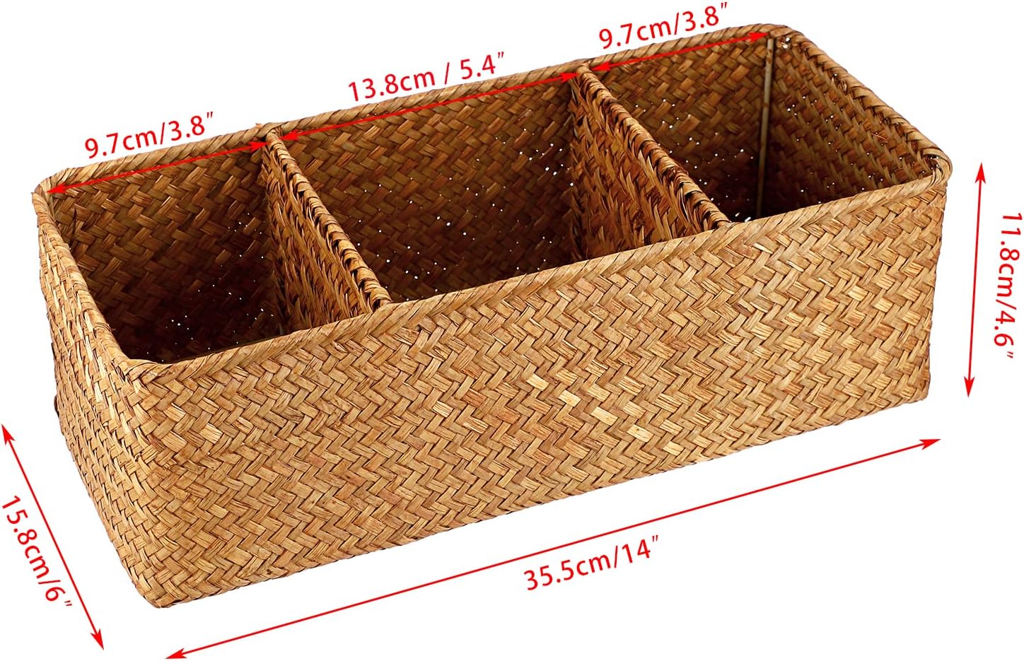 Hipiwe Seagrass Storage Basket with 3 Section, Hand-Woven Wicker Bathroom Storage Bin Tissue Toilet Paper Organizer Basket for Shelves, Kitchen, Bathroom (Caramel)